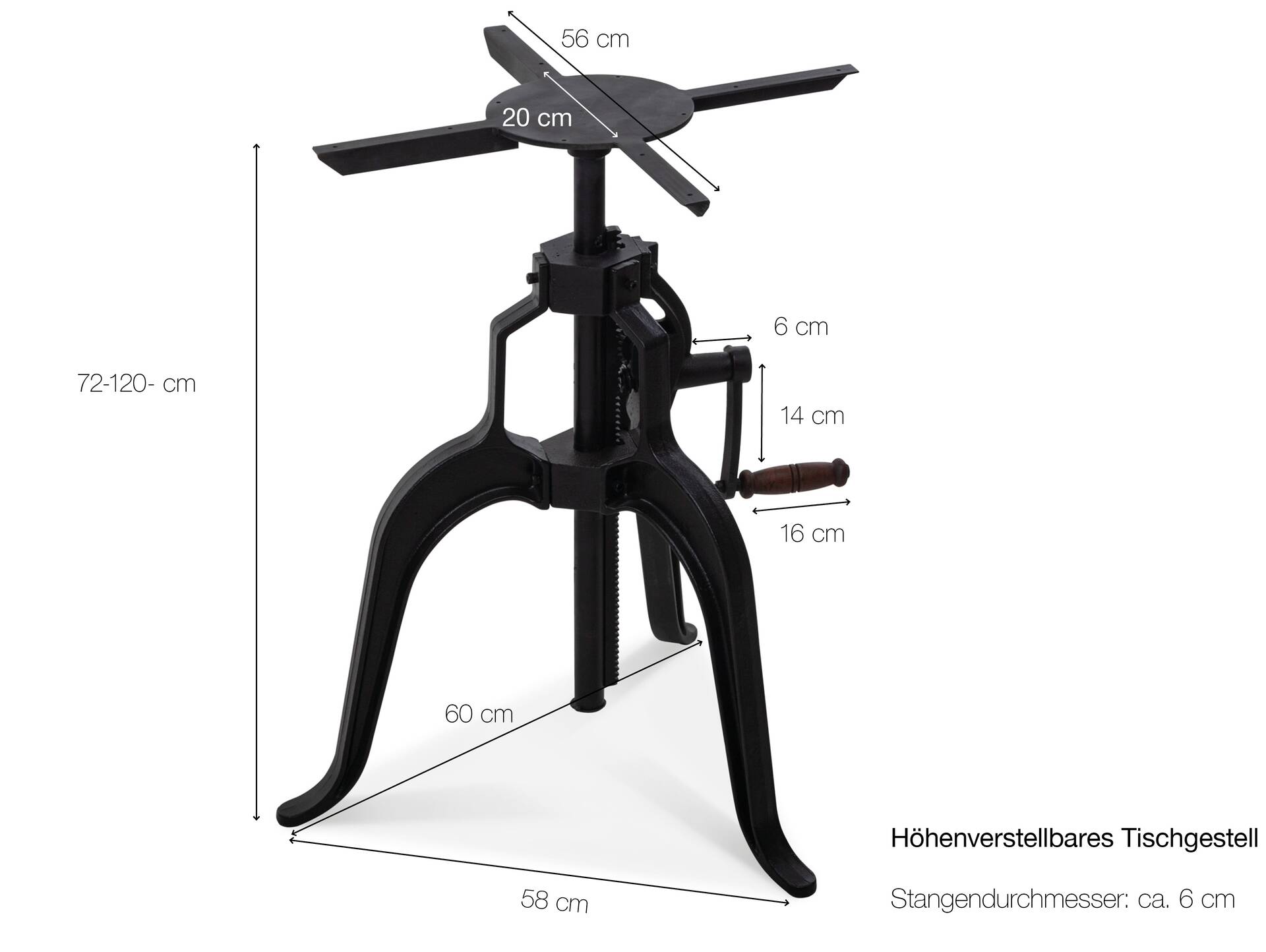 Höhenverstellbares Tischgestell für Esstisch / Bartisch, Material Gusseisen, schwarz, Höhe: 72-120 cm 