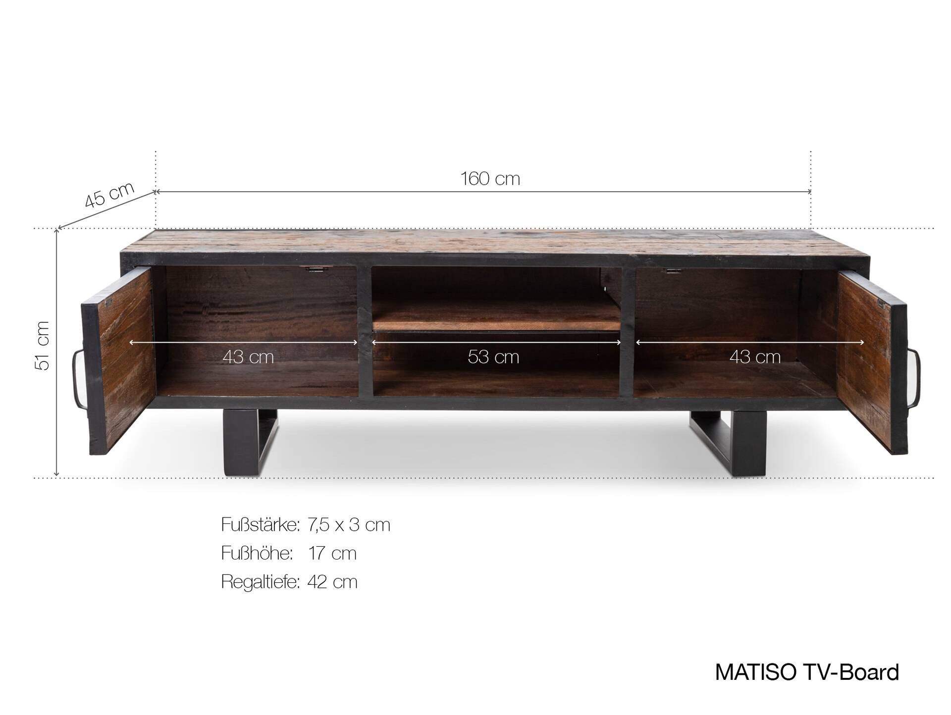 MATISO TV-Lowboard, Material Recyclingholz, Kufenbeine schwarz 
