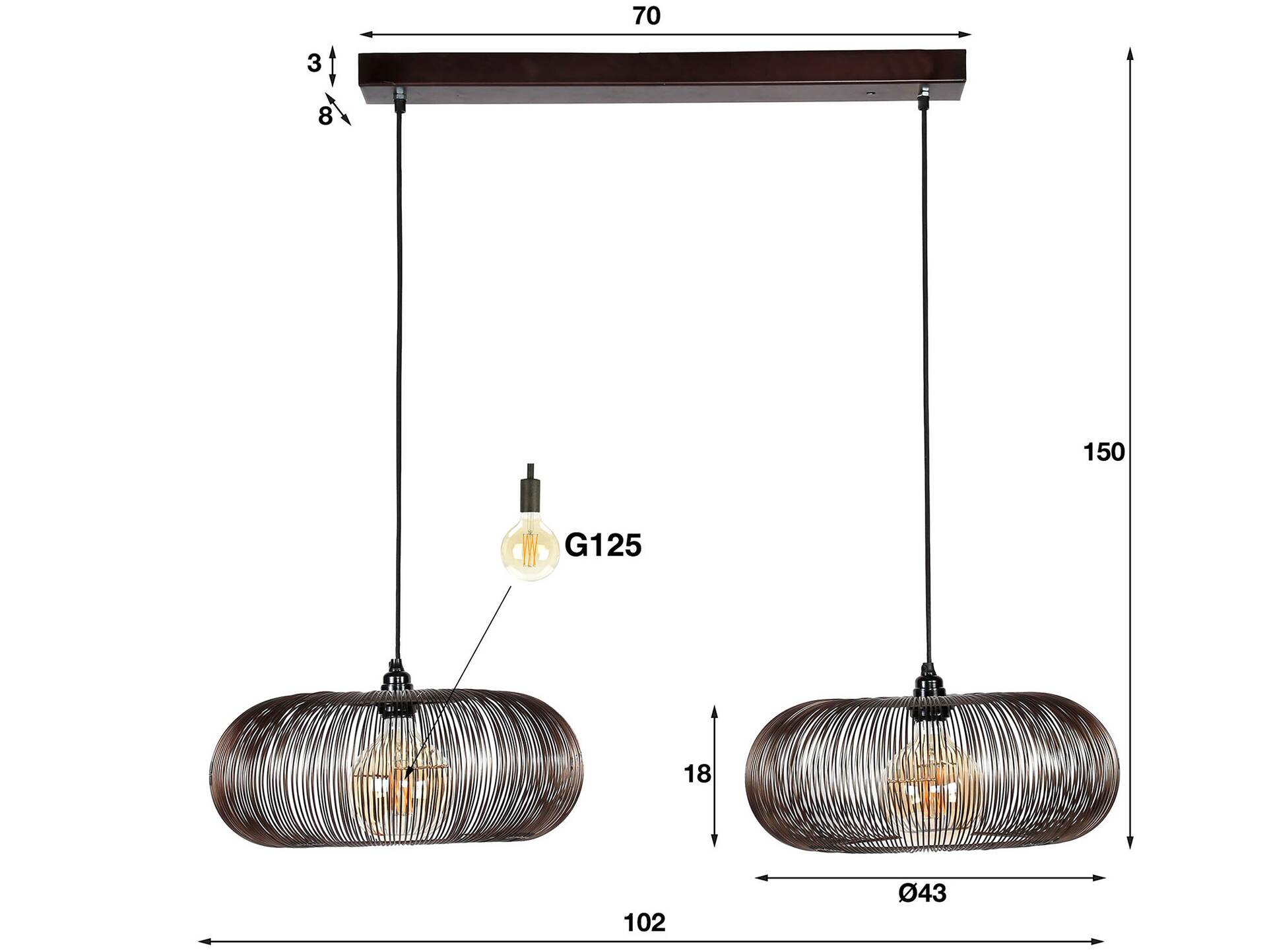 BARAKRO Pendellampe, 2-flammig, Material Metall,  Schwarz 