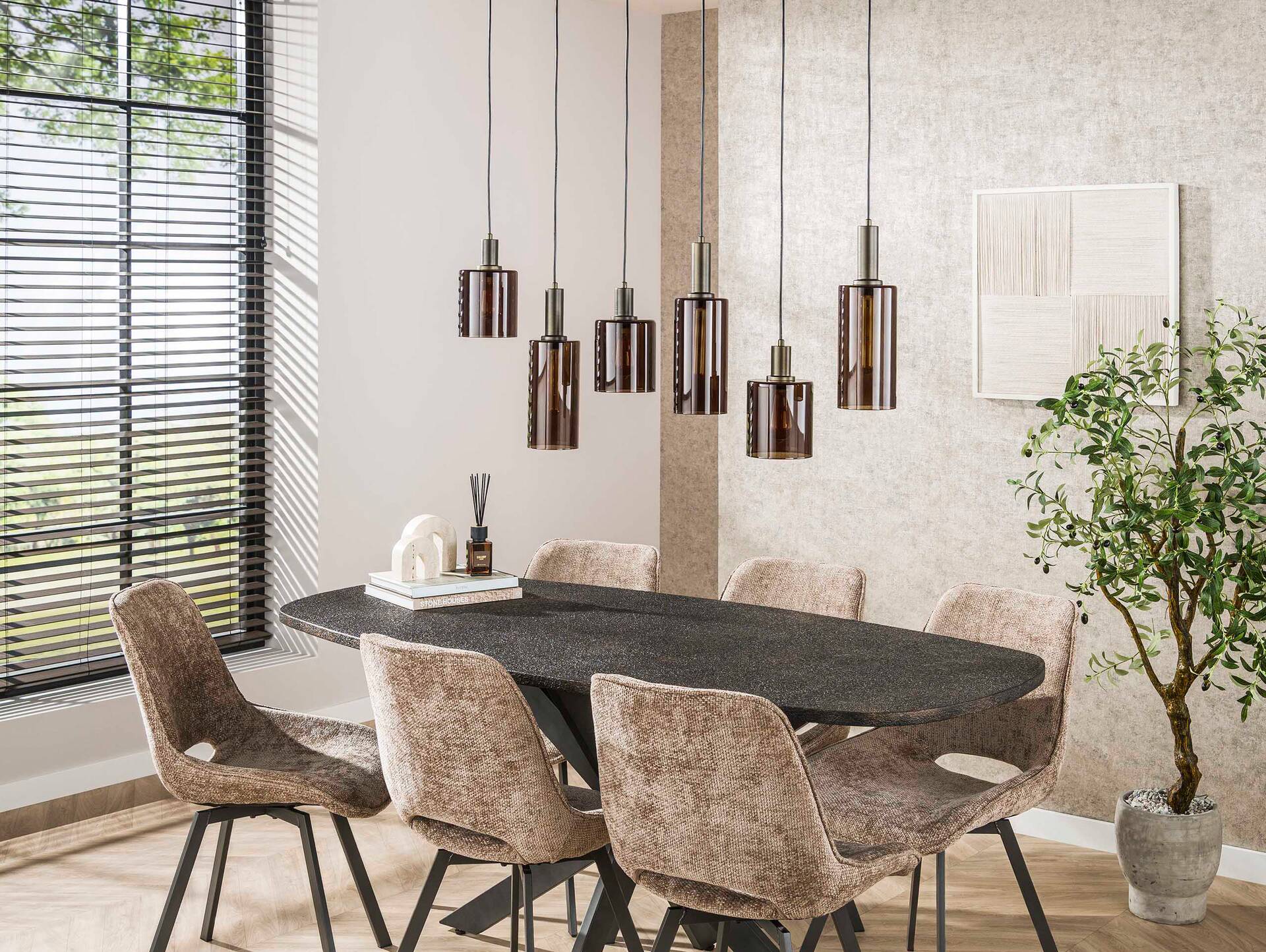 ARAS Hängelampe, 6-flammig, Material Metall/Glas, braun 