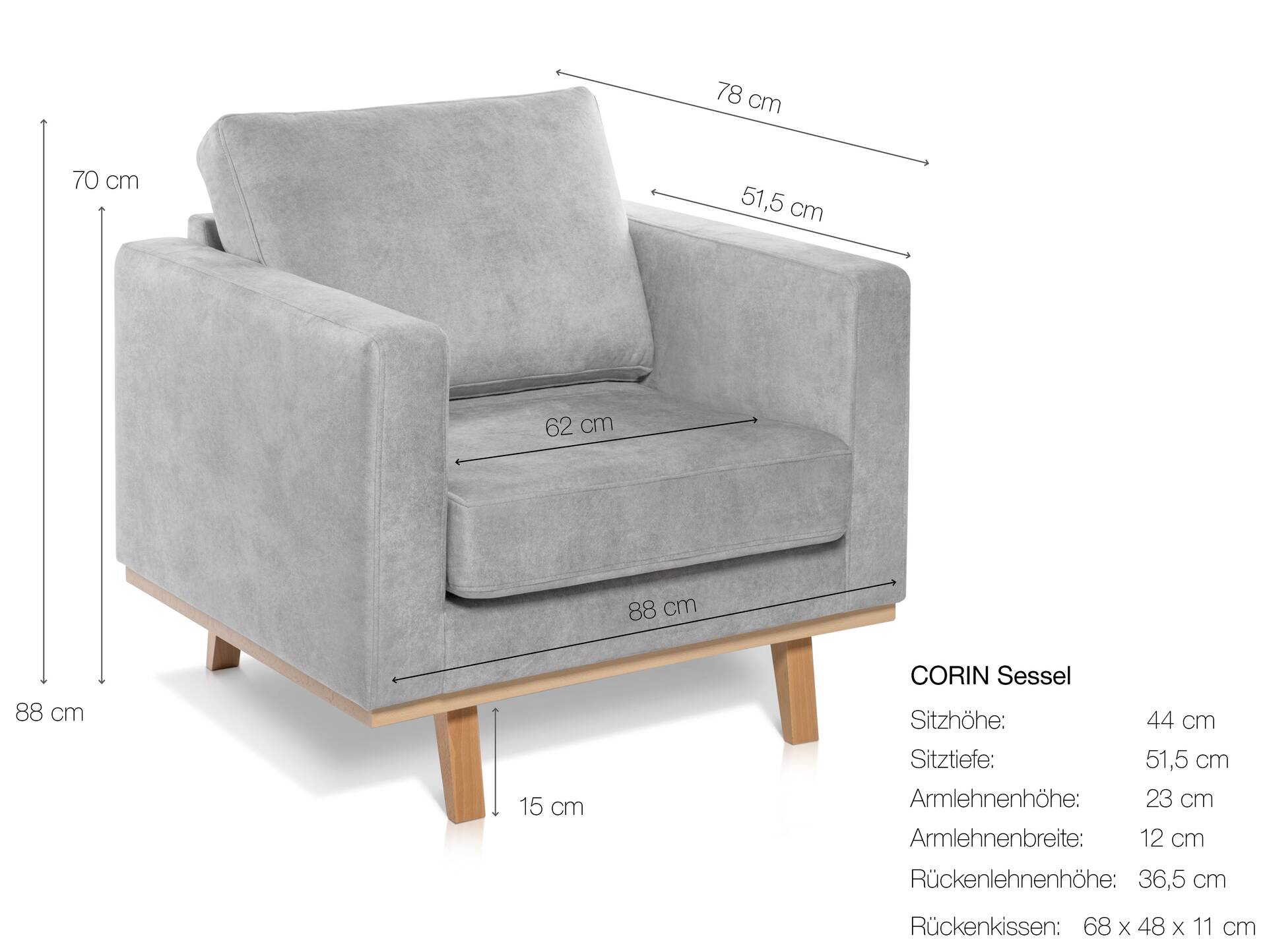 CORIN Sessel mit Echtholz-Untergestell, Bezug in Velour-Optik Mint