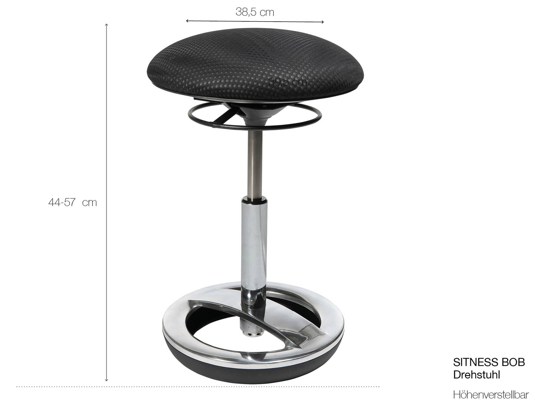 SITNESS BOB Drehstuhl / Hocker, Material Stoff/Aluminium, schwarz 