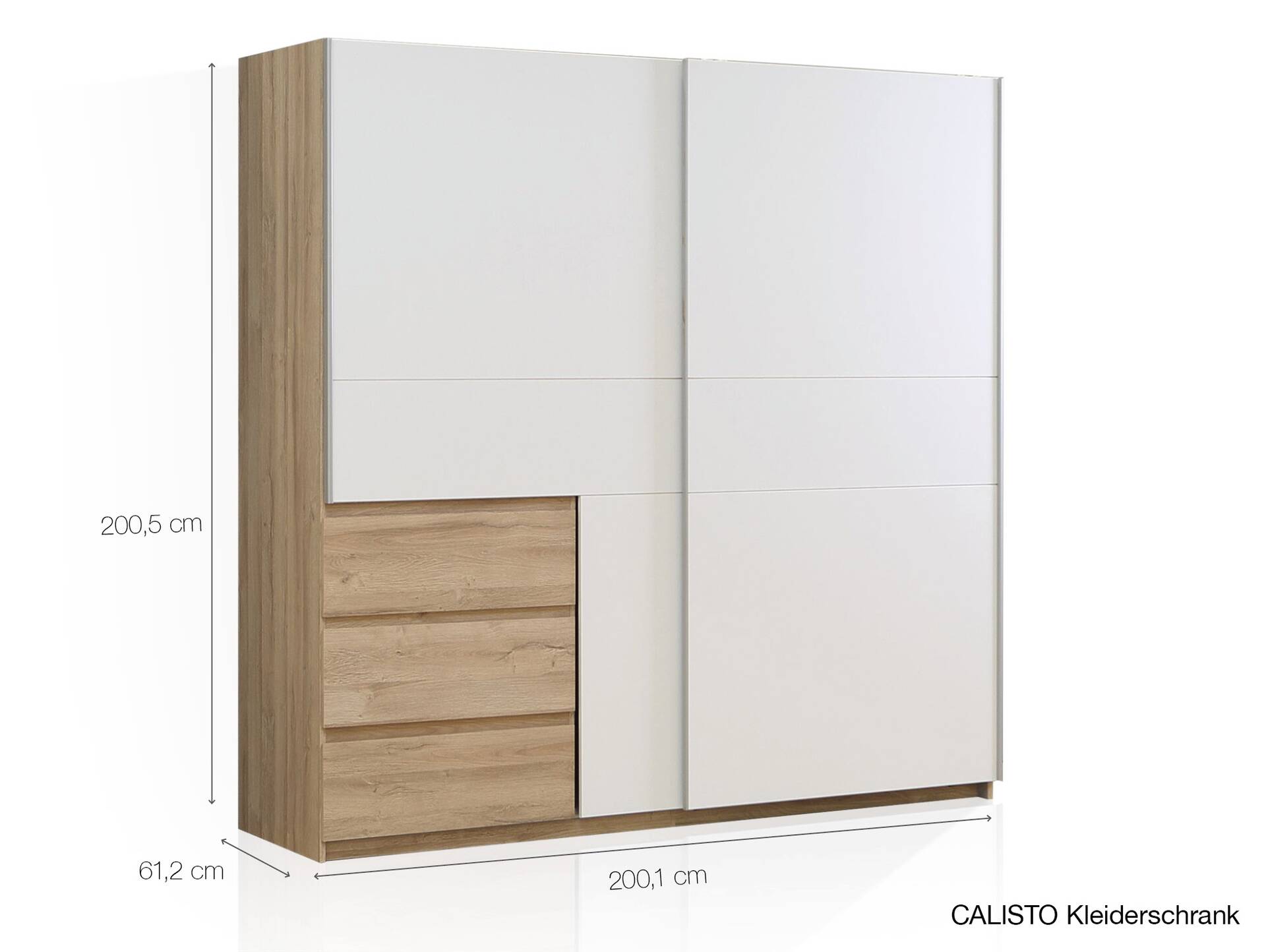 CALISTO Kleiderschrank, Material Dekorspanplatte, Eiche biancofarbig / weiss 