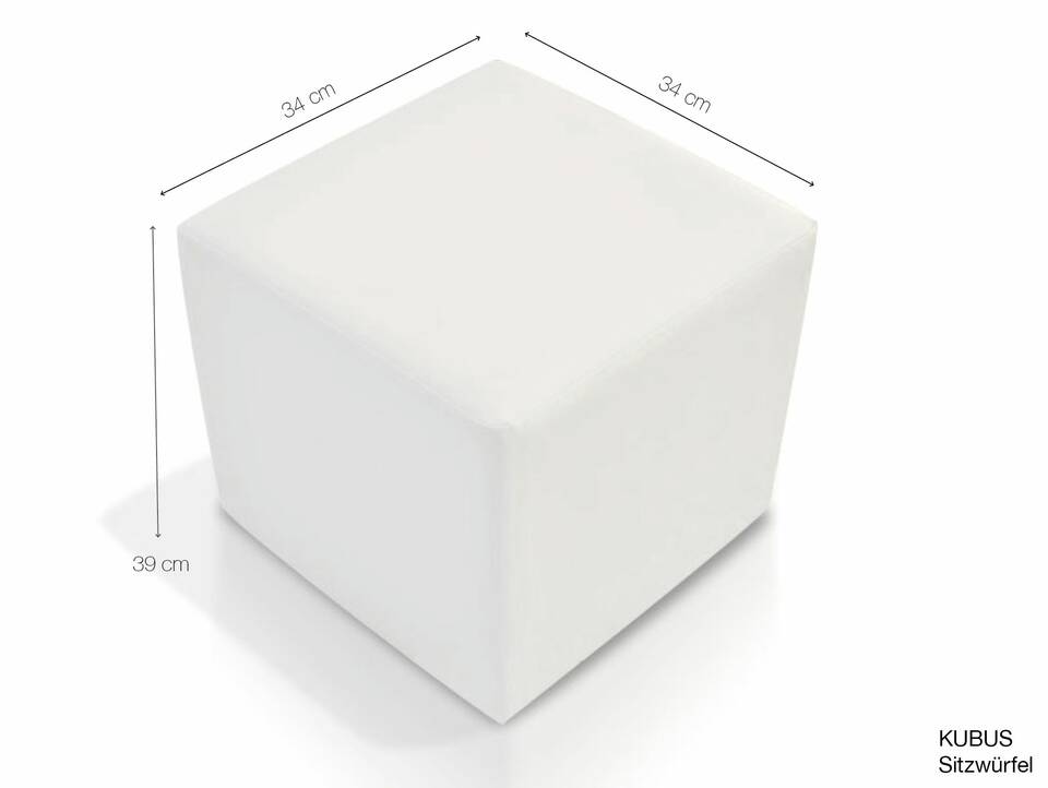 KUBUS Bequemer Sitzwürfel, Material Kunstleder, 39x34x34 cm Bandscheibenwürfel weiss