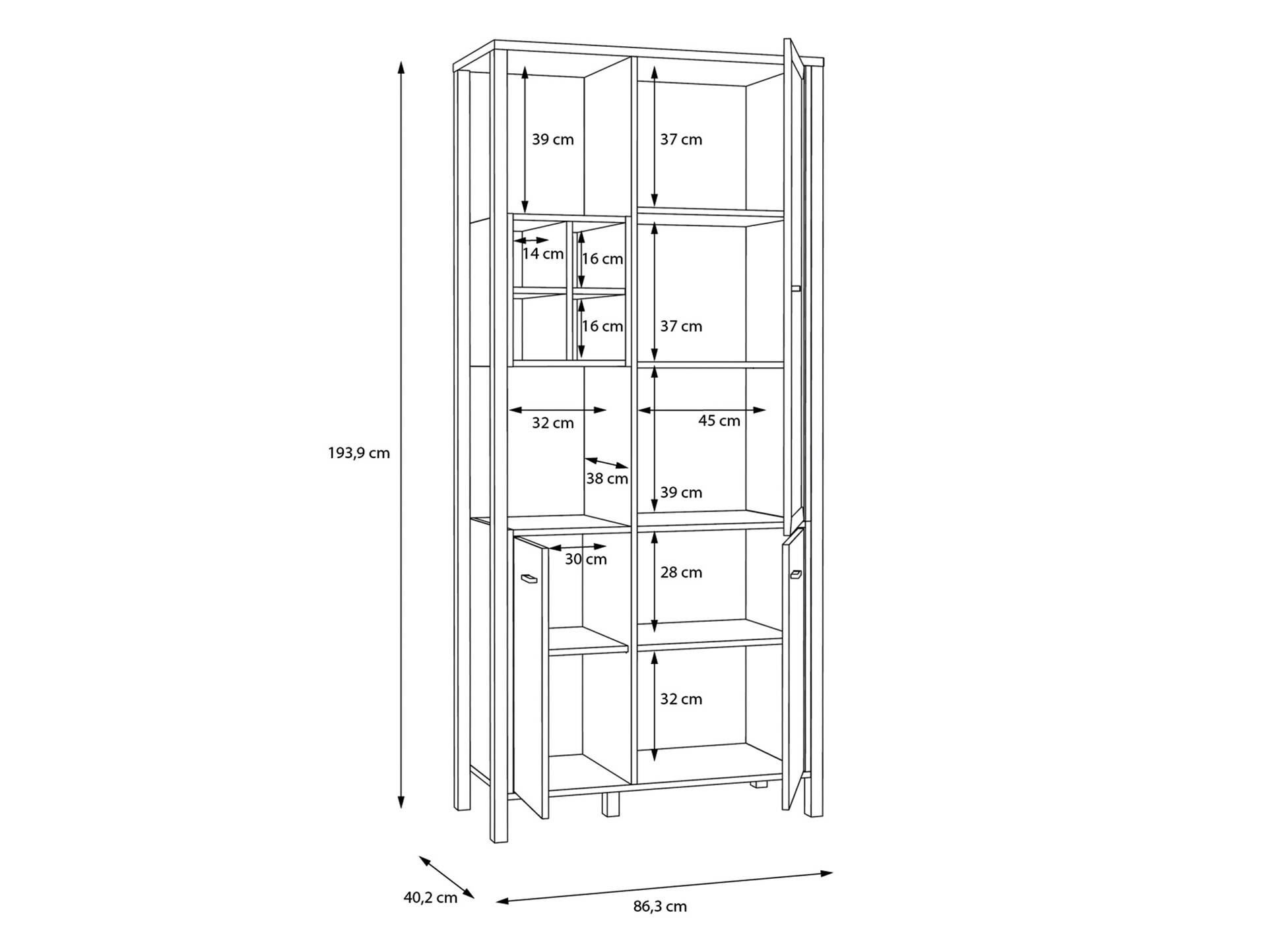 HAVANO Vitrine groß, Material Dekorspanplatte, Riviera eichefarbig/schwarz 