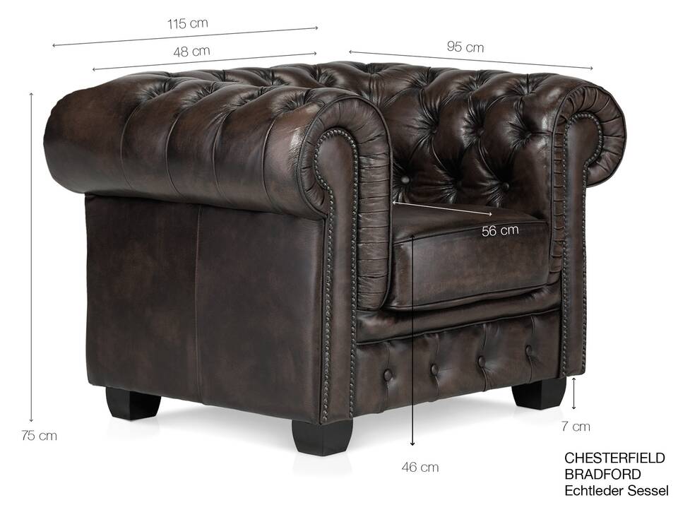 CHESTERFIELD Echtleder Sessel BRADFORD, antikbraun 