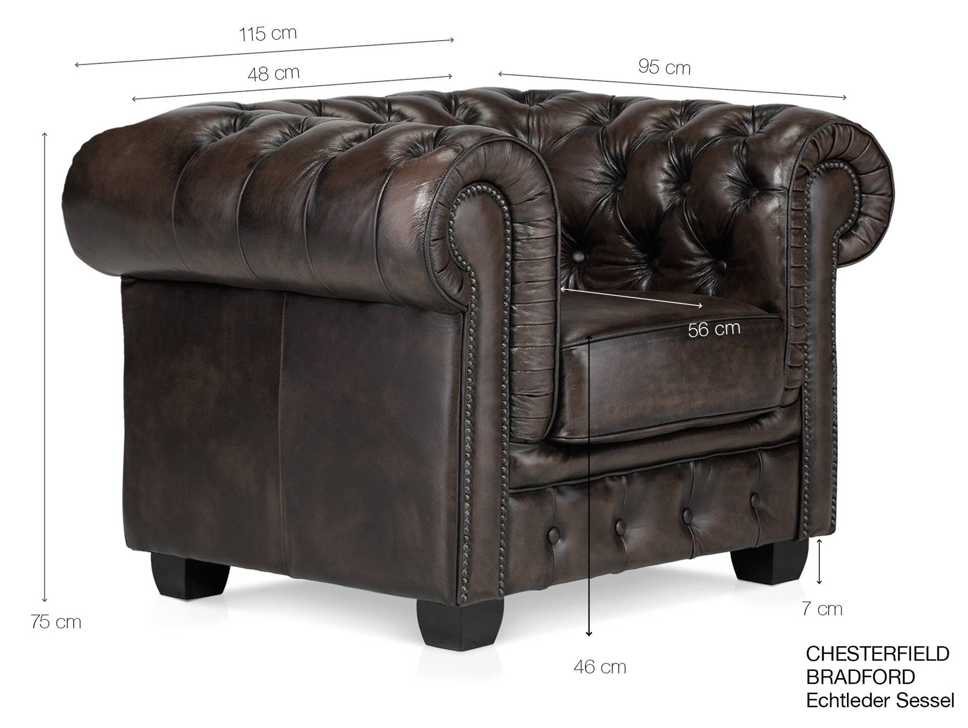 CHESTERFIELD Echtleder Sessel BRADFORD, antikbraun 