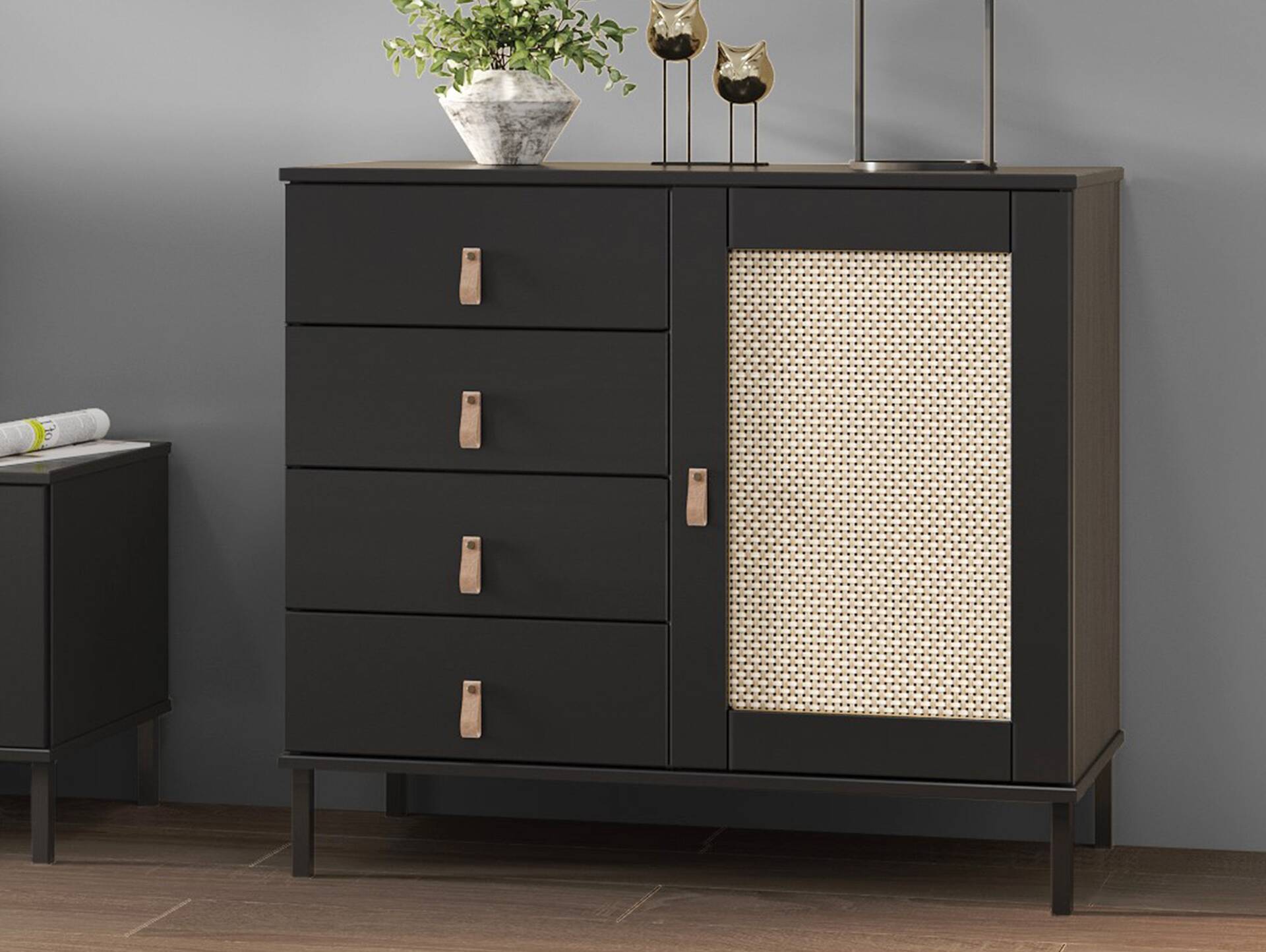 CINOY Sideboard II, Material Massivholz, Kiefer lackiert schwarz