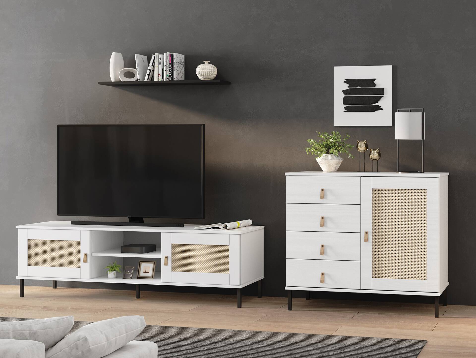 CINOY Sideboard II, Material Massivholz, Kiefer lackiert weiss