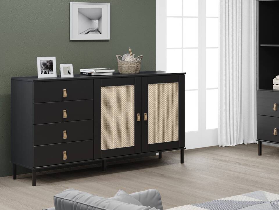 CINOY Sideboard III, Material Massivholz, Kiefer lackiert schwarz