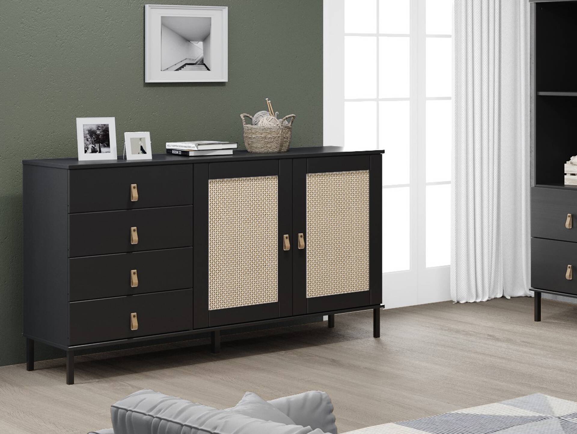 CINOY Sideboard III, Material Massivholz, Kiefer lackiert schwarz
