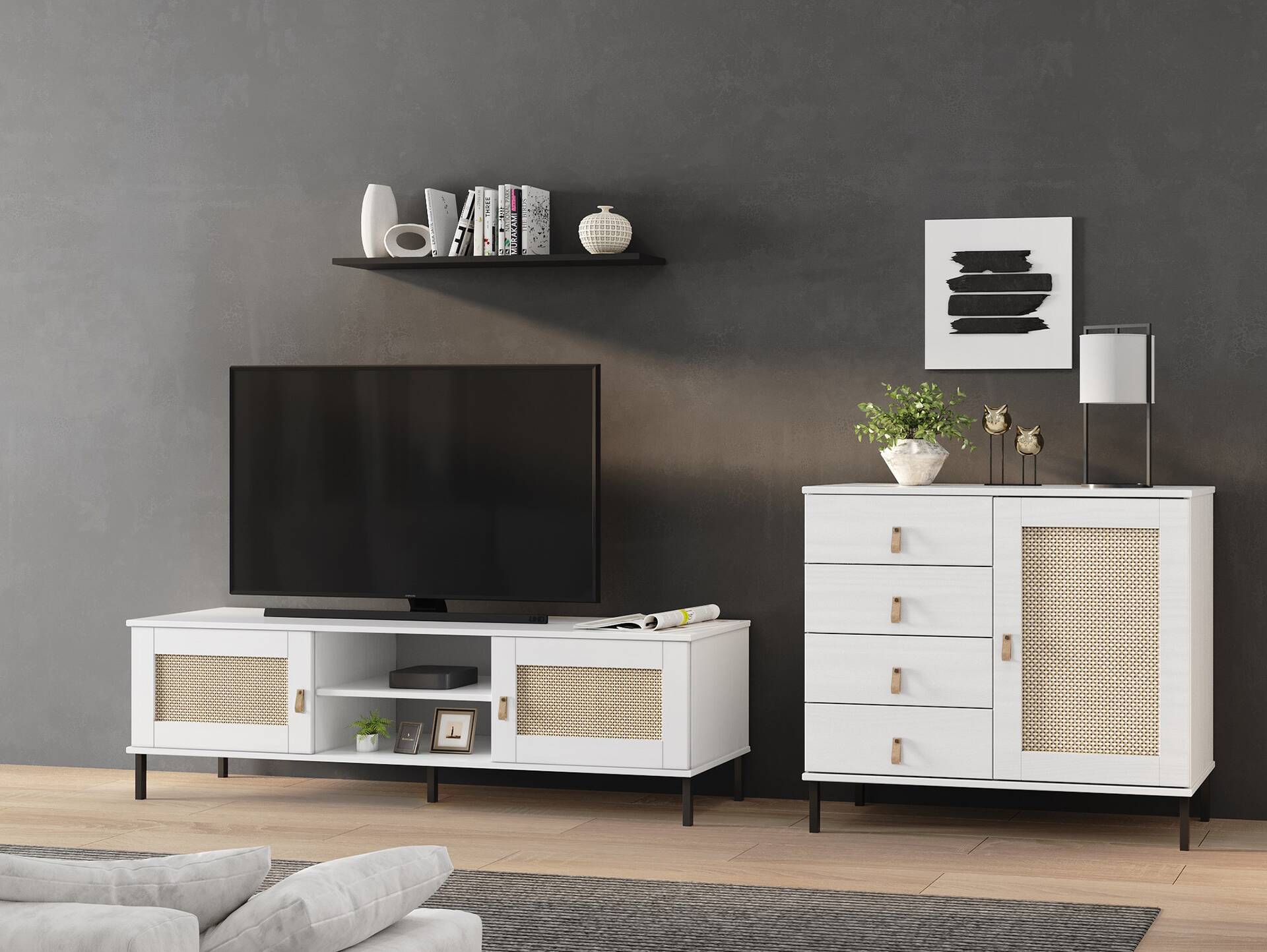 CINOY TV-Board II, Material Massivholz, Kiefer lackiert weiss