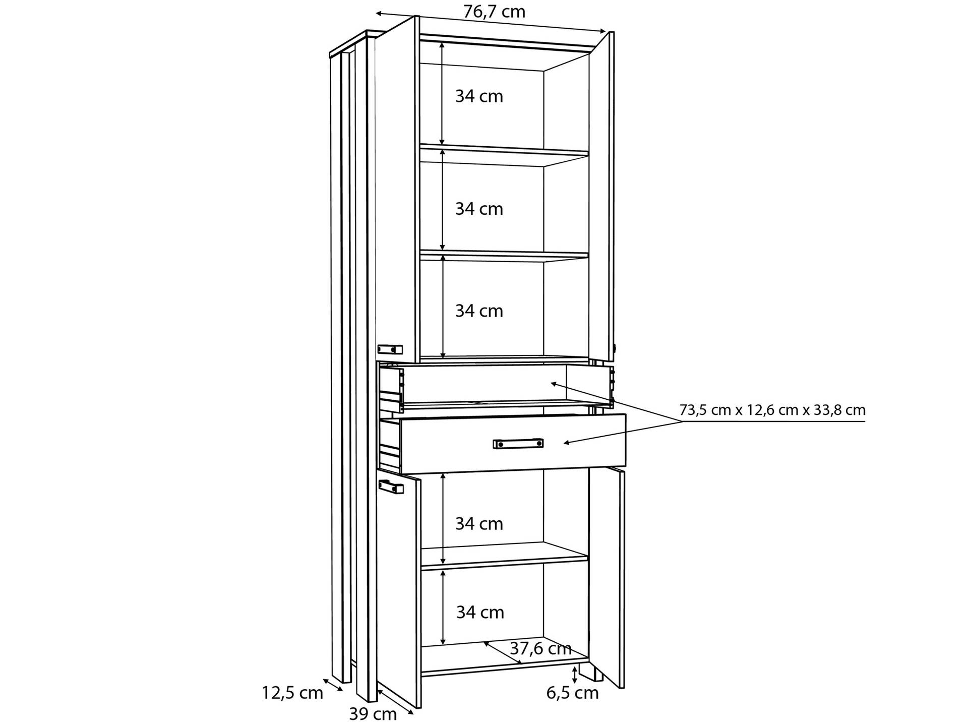 CASSIA Büroschrank 4 Türen + 2 Schubkästen, Material Dekorspanplatte, Old Wood Vintage/betonfarbig 