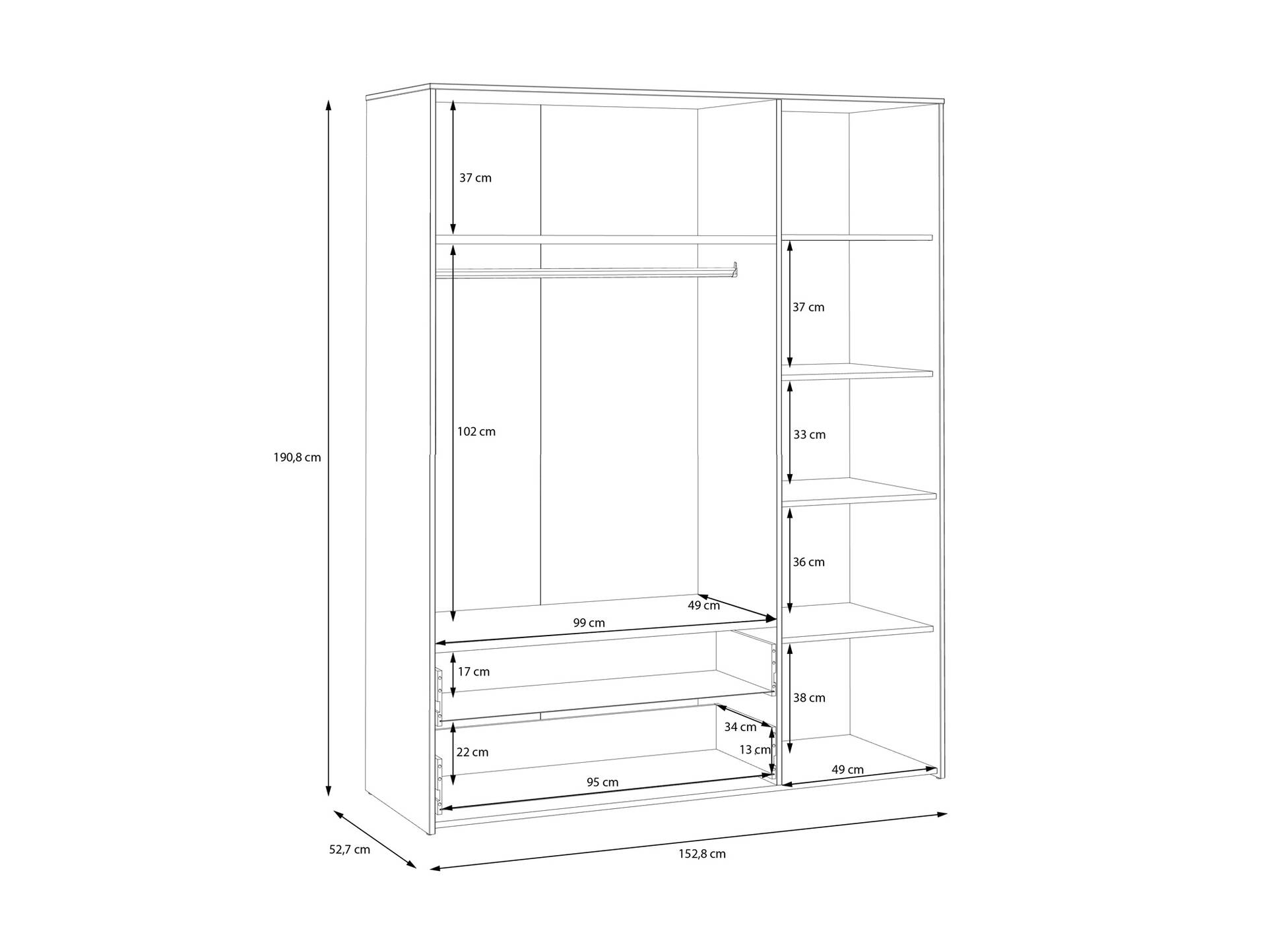 CARLITO Kleiderschrank, Material Dekorspanplatte, Artisan eichefarbig/weiss 