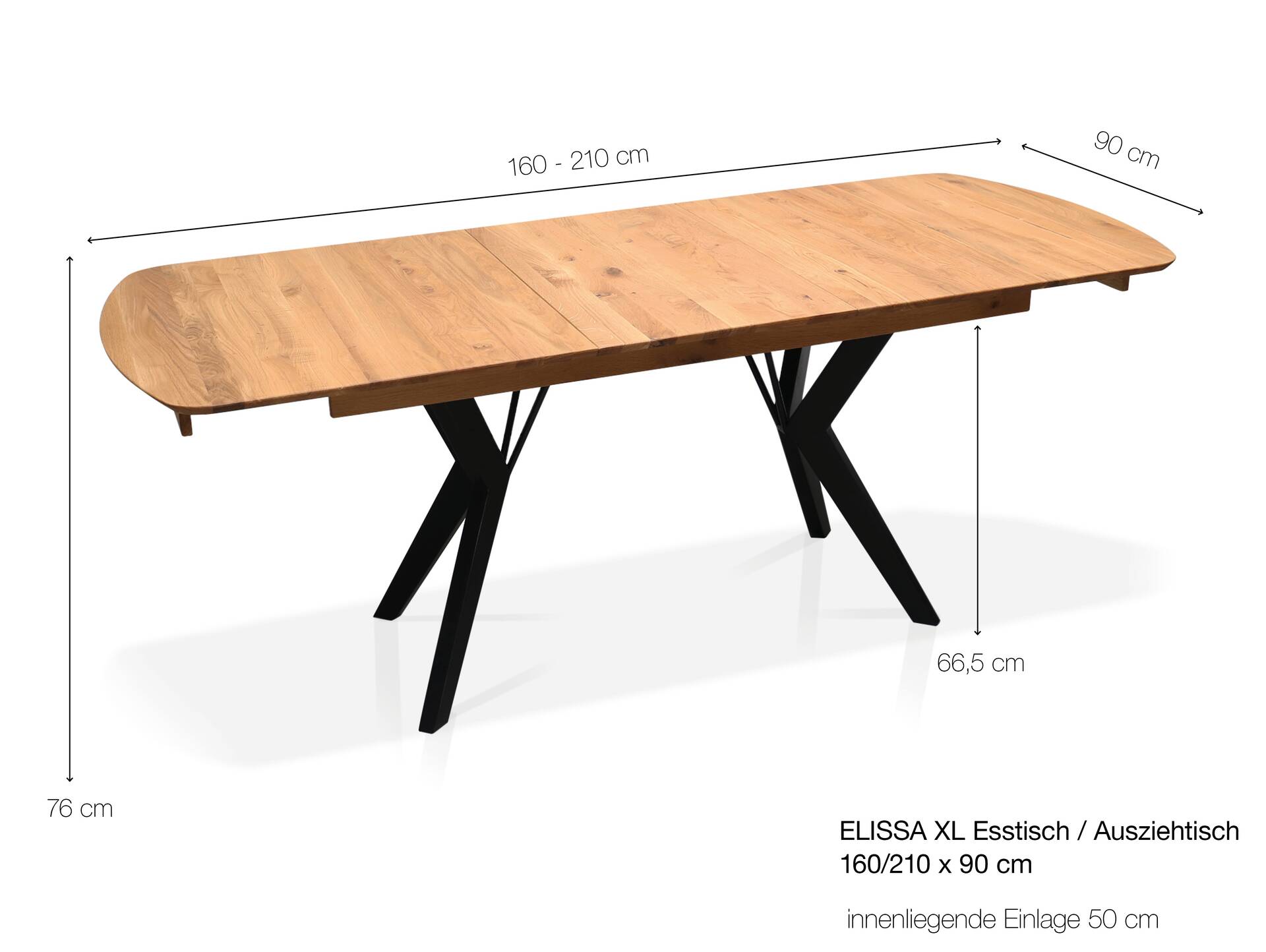 ELISSA XL  Esstisch / Ausziehtisch, Material Massivholz, Eiche geölt, in 2 Größen erhältlich 160/210 x 90 cm