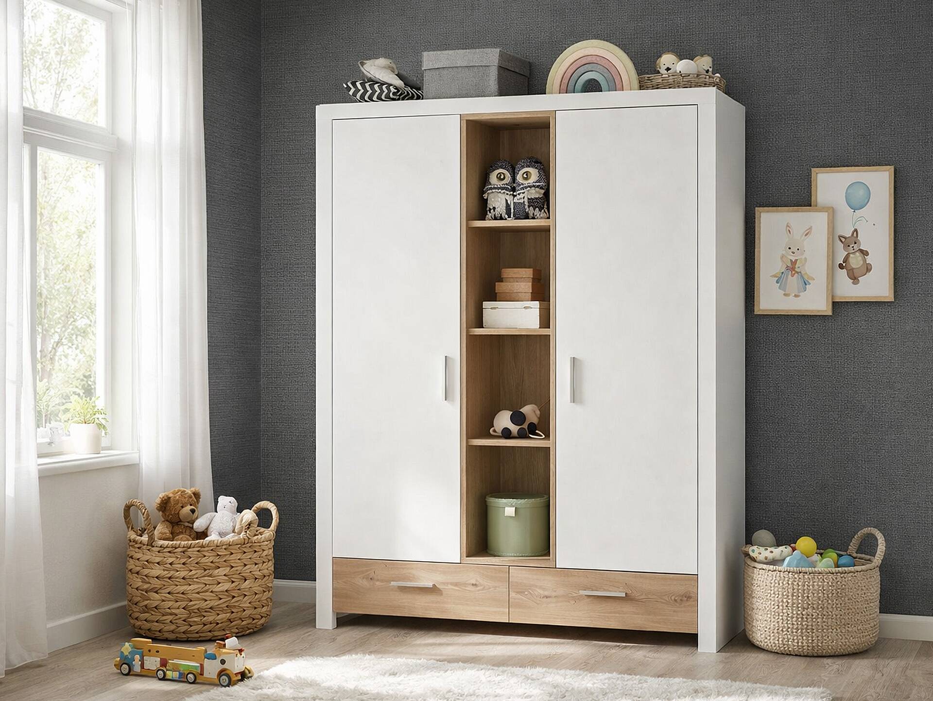 FABI Kleiderschrank 2türig, Material Spanplatte, weiß/Artisan Eichefarbig 