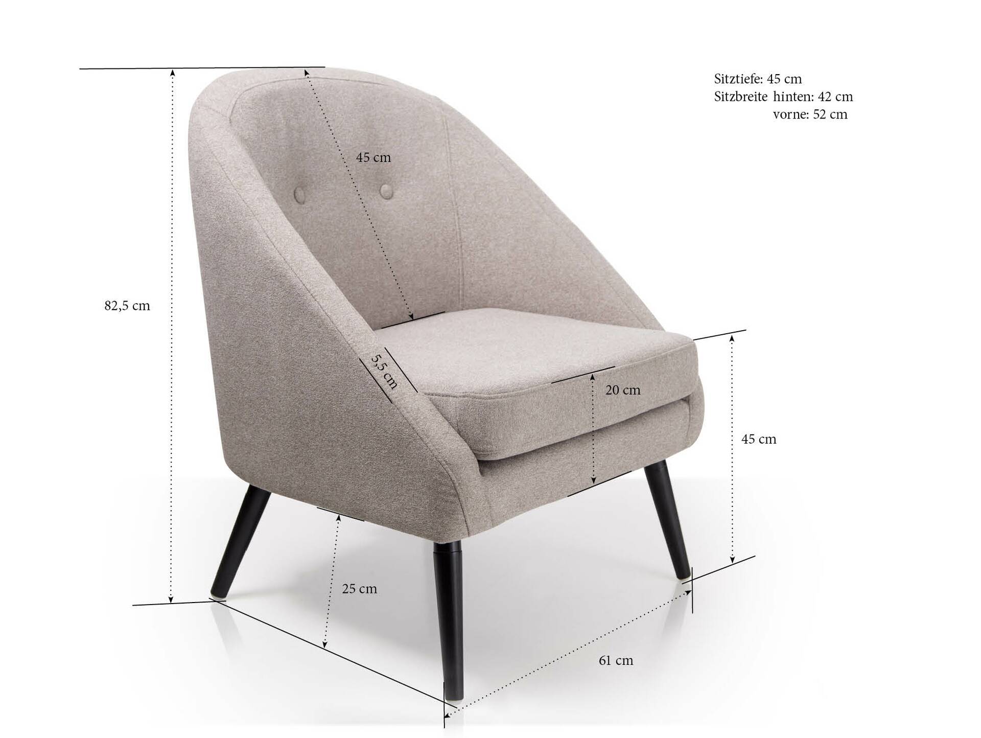 FIDU Sessel, Material Stoff/Massivholz, grau/Füße schwarz 