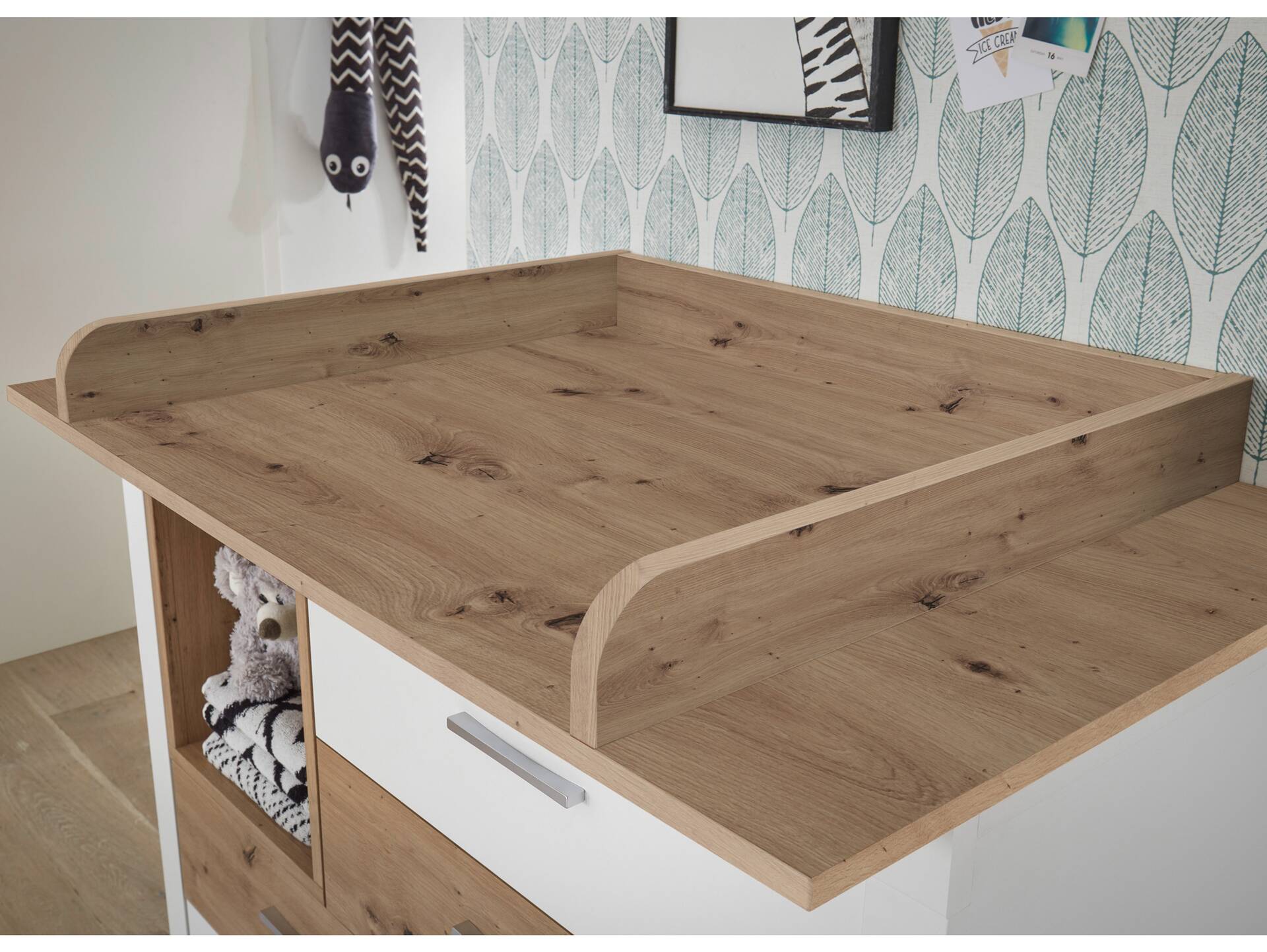 FABI Komplett-Babyzimmer, Material Spanplatte, weiß/Artisan Eichefarbig 