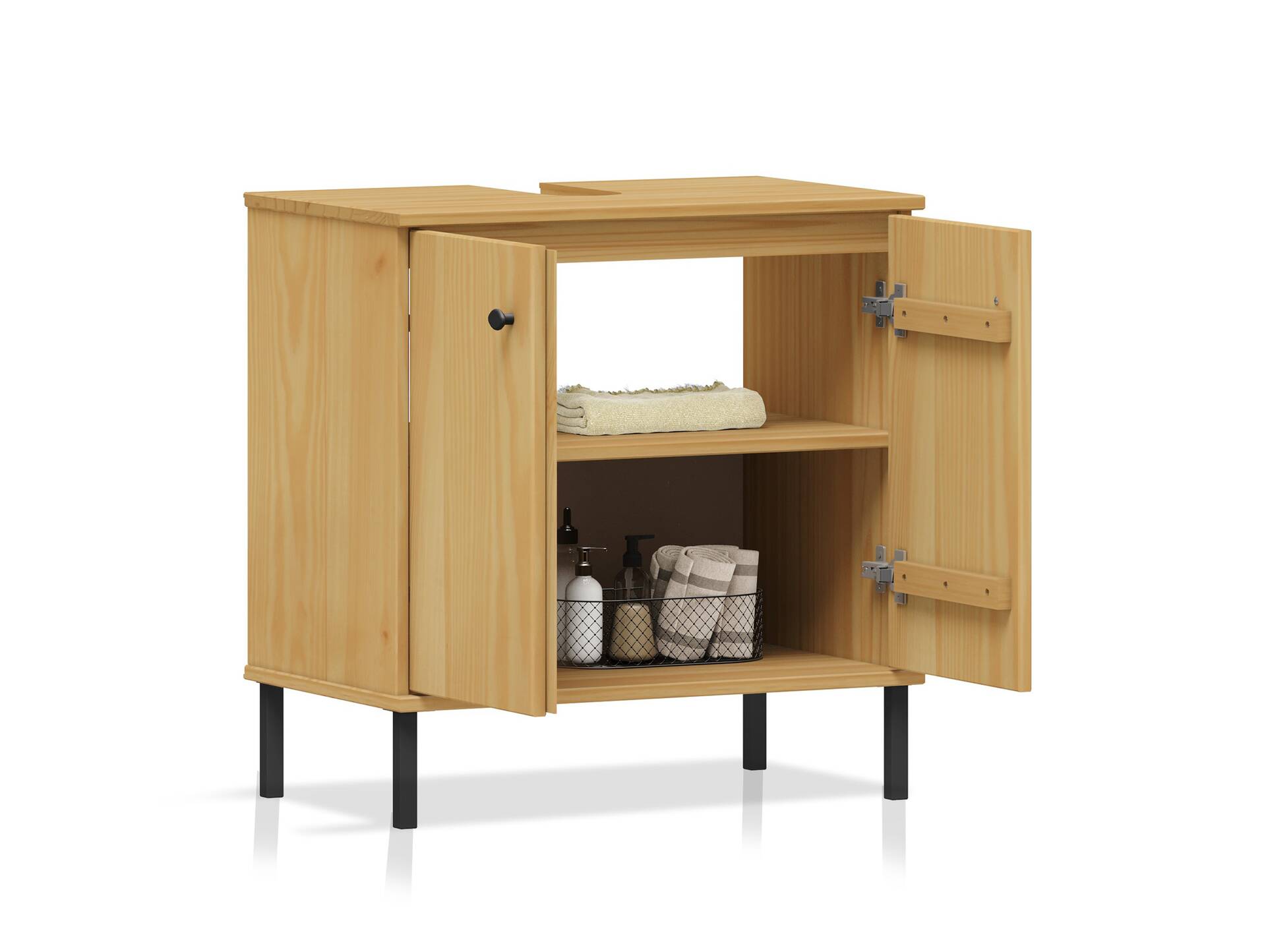 AYKO Waschbeckenunterschrank, Material Massivholz, Kiefer eichefarbig lackiert 