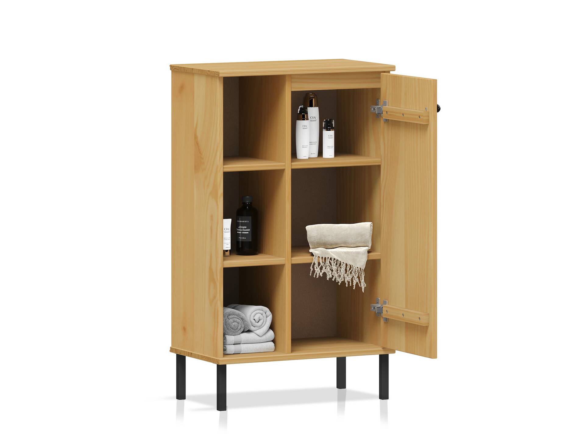 AYKO Regal II fürs Badezimmer,  Material Massivholz, Kiefer eichefarbig lackiert 