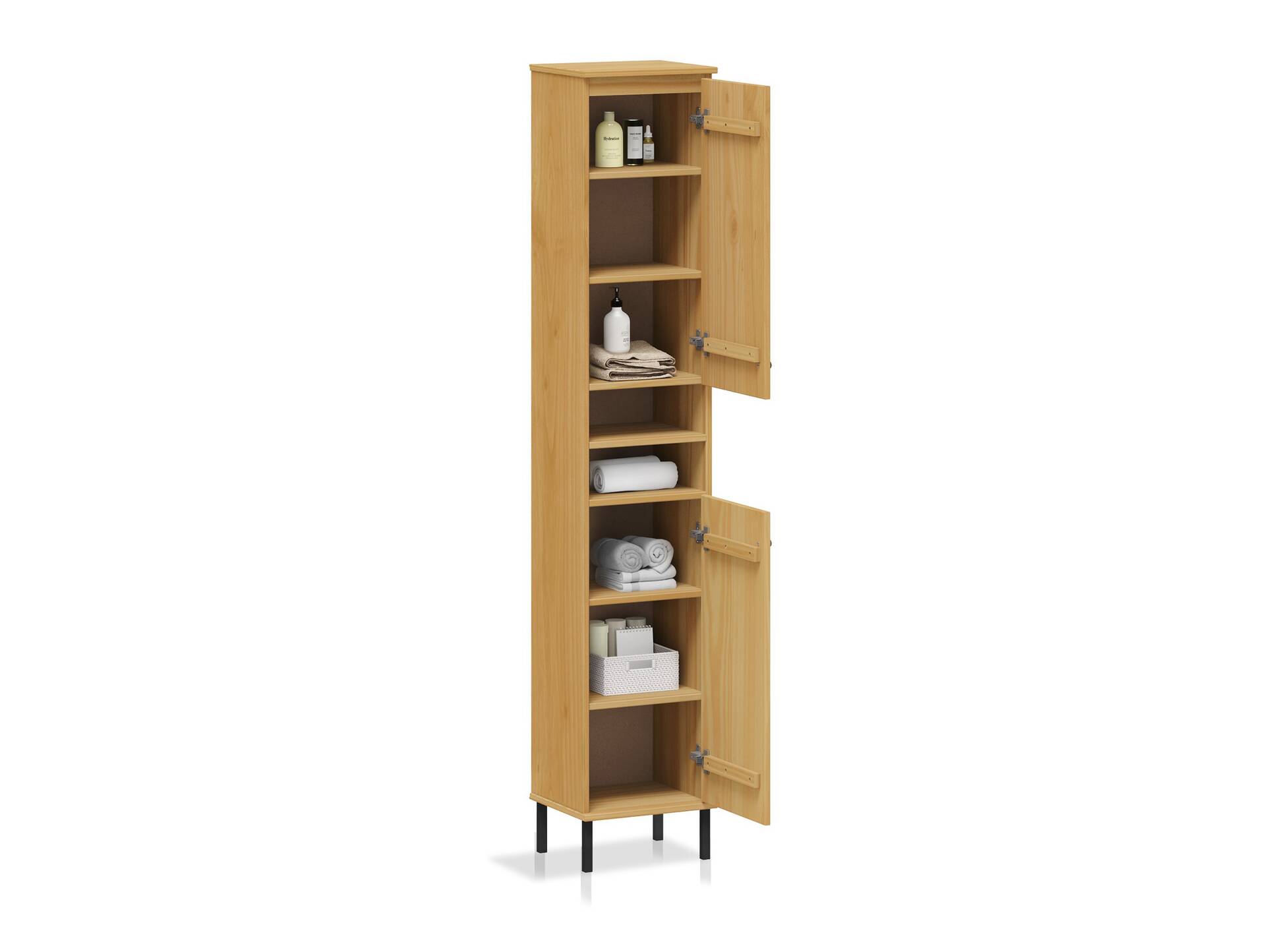 AYKO Regal III  fürs Badezimmer, Material Massivholz, Kiefer eichefarbig lackiert 