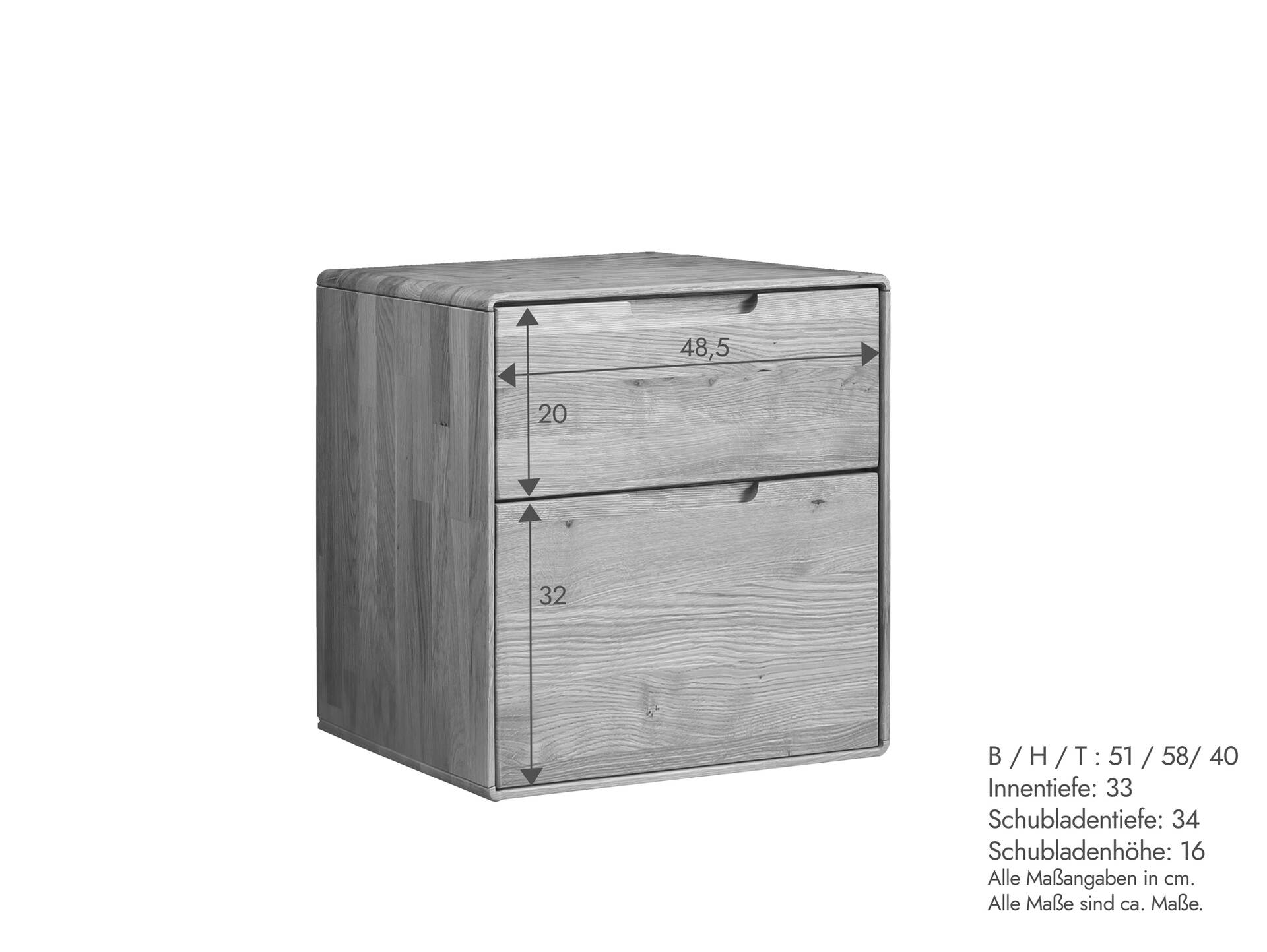 ANDINO Nachtkommode II, Material Massivholz, Wildeiche geölt 