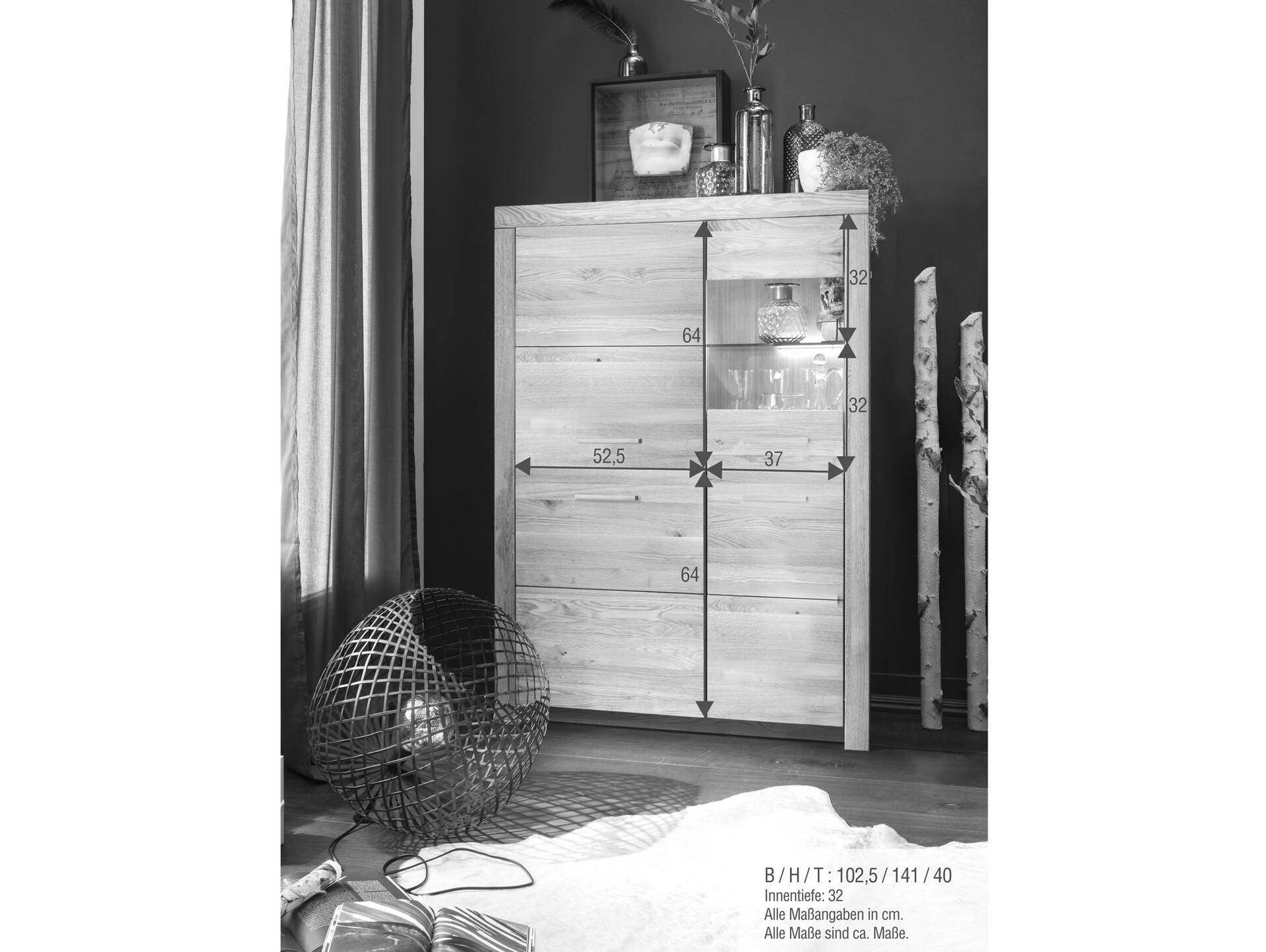 KAMILLA Highboard I, Material Massivholz, Wildeiche geölt Türanschlag rechts