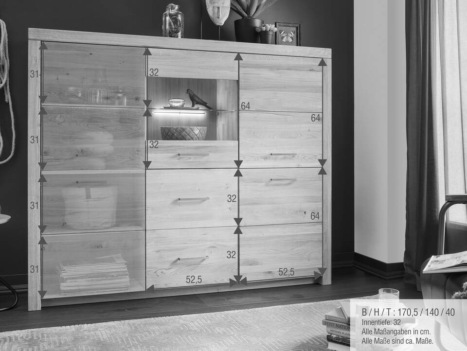 KAMILLA Highboard II, Material Massivholz, Wildeiche geölt 