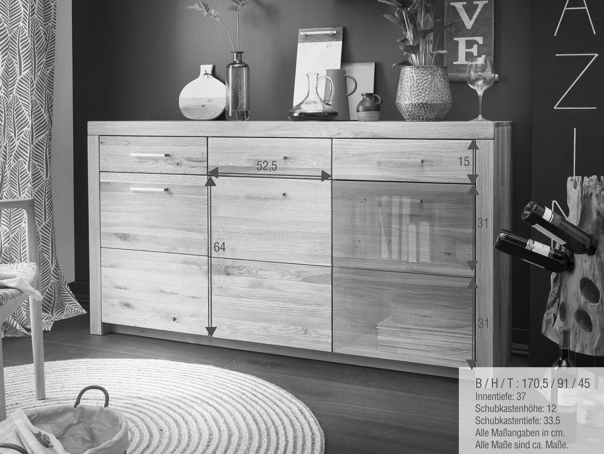 KAMILLA Sideboard II, Material Massivholz, Wildeiche geölt 