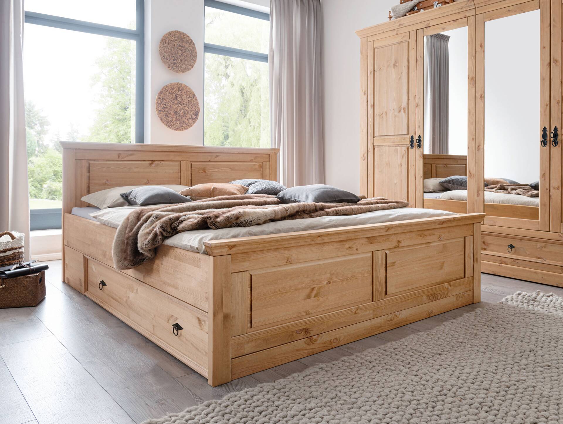 PALERMO Doppelbett 180x200 cm, Material Massivholz, Kiefer eichefarbig gebeizt 