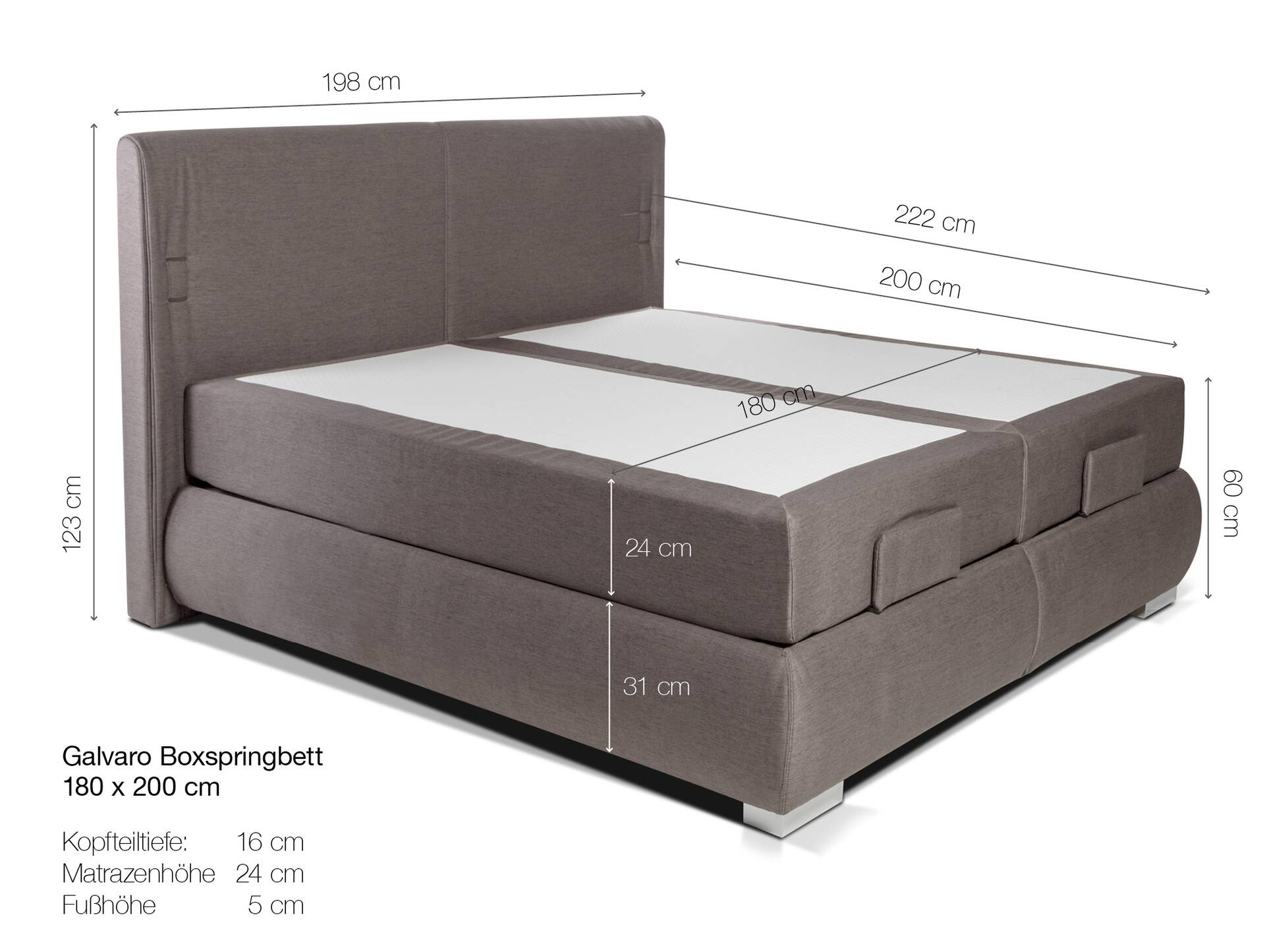GALVARO elektrisches Boxspringbett / Doppelbett mit Motor 180 x 200 cm | Anthrazit