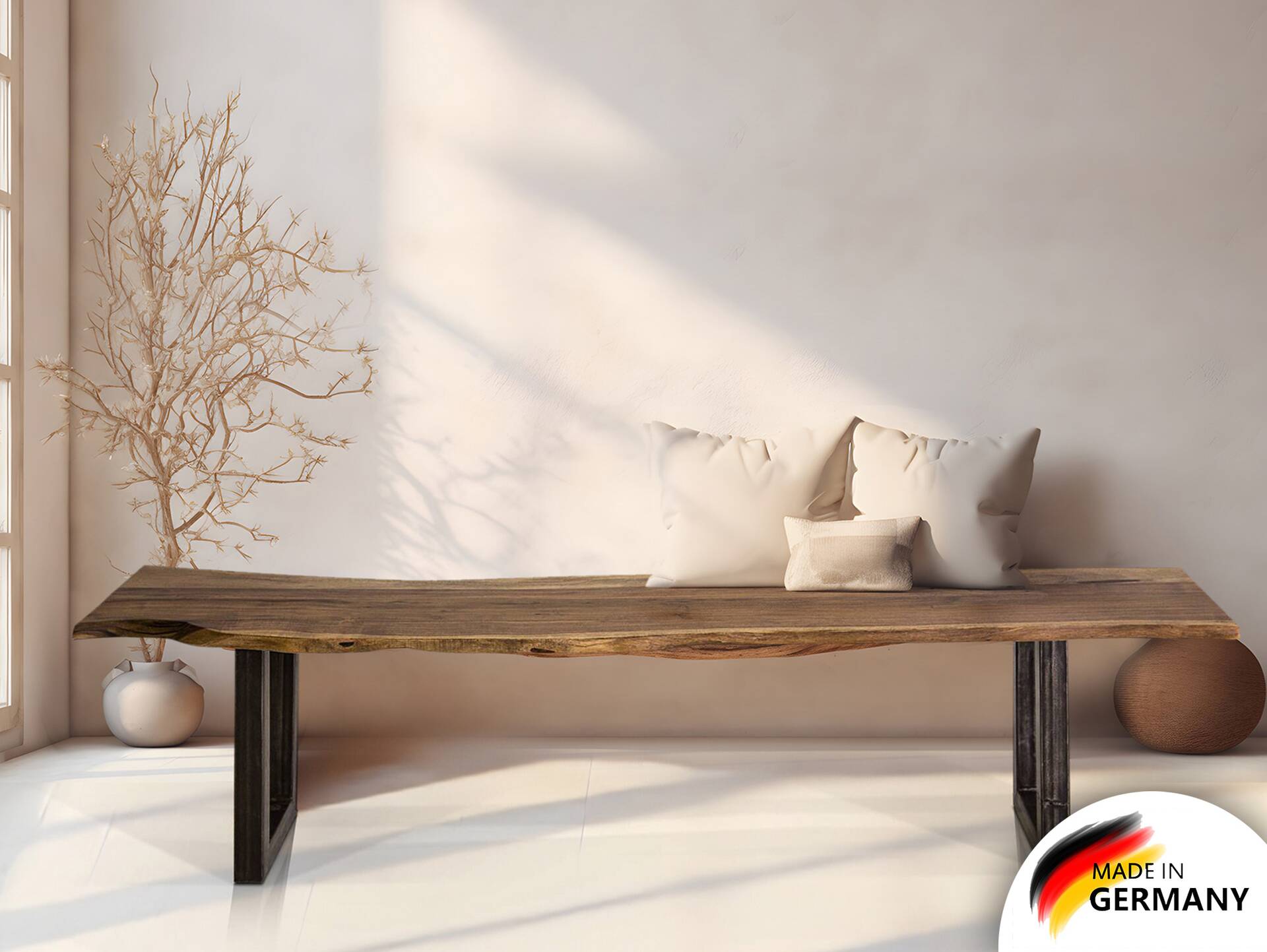 GERA Sitzbank, Material Massivholz/Metall, Akazie lackiert 140 cm