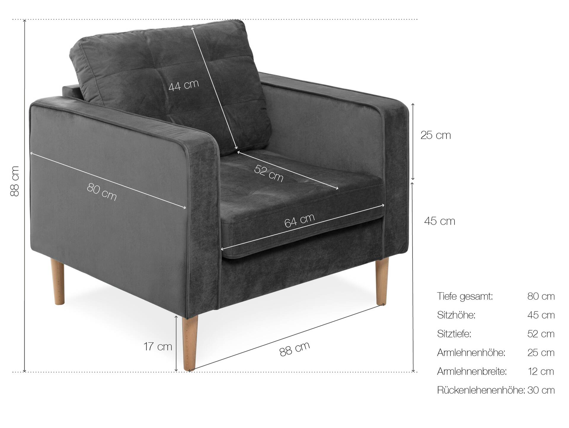 GLAMMI Sessel mit Samtbezug, Füße Buche massiv Dunkelgrün