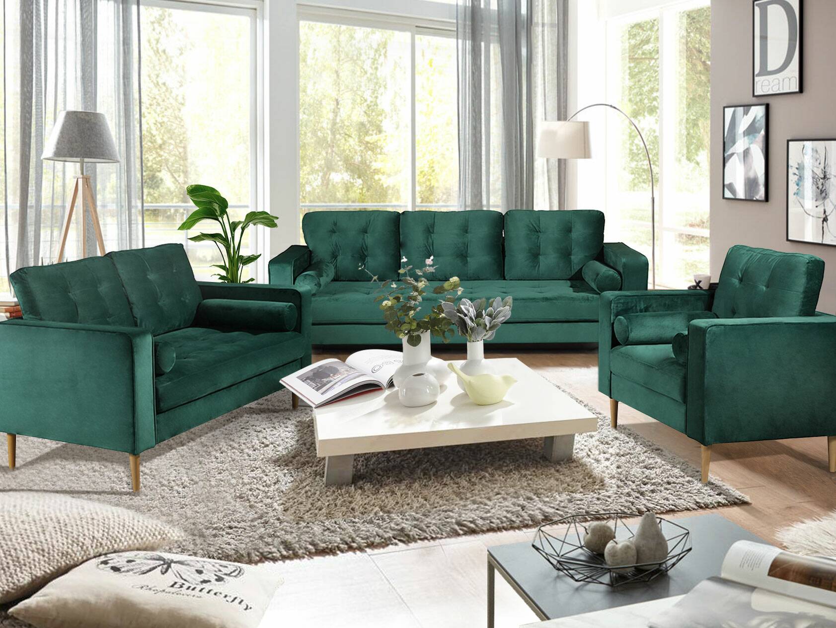 GLAMMY 2-Sitzer Sofa mit Samtbezug, Füße Buche massiv 