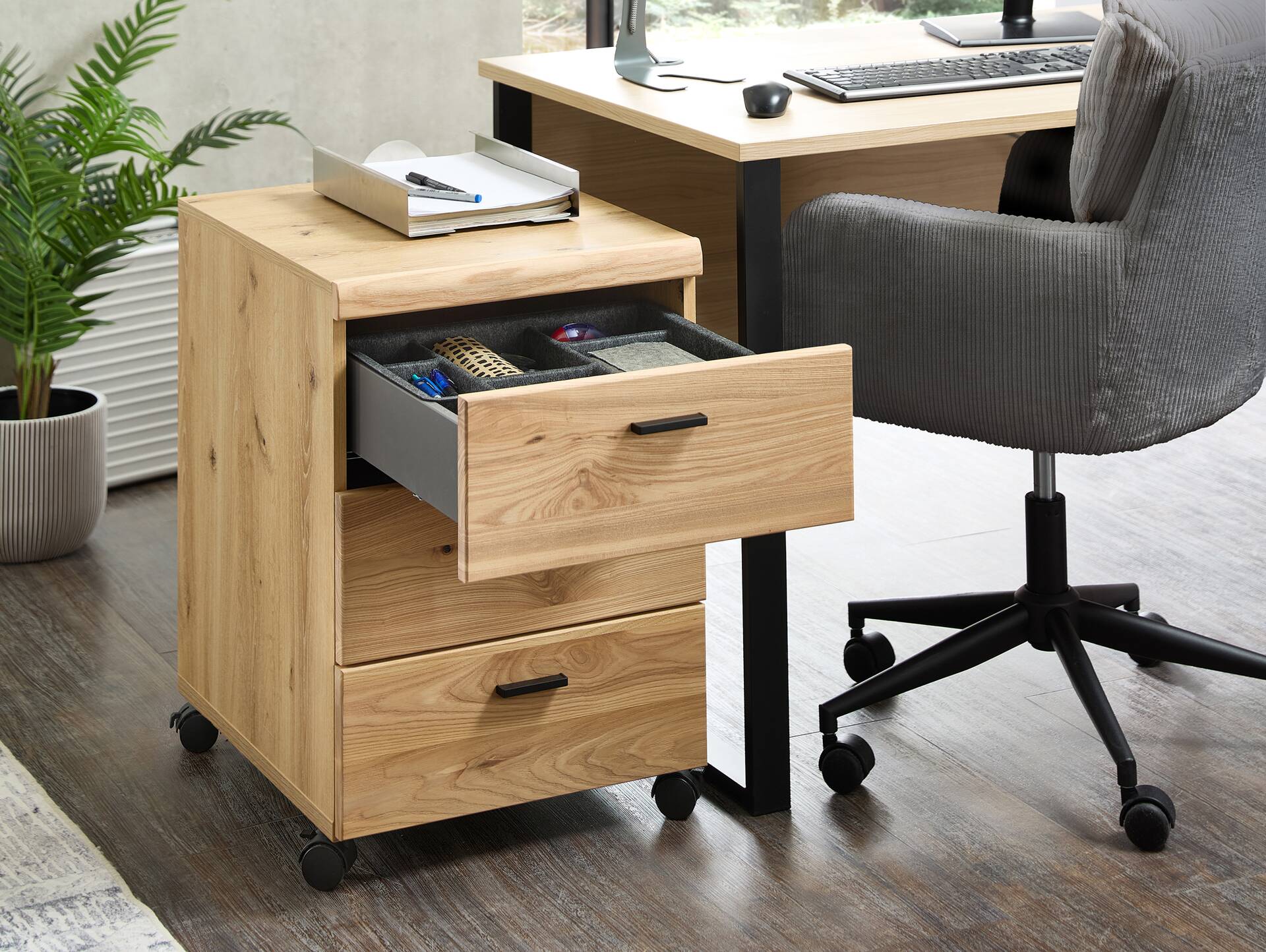 GENNY Rollcontainer, Material Dekorspanplatte Altesche massiv / Artisan Eichefarbig