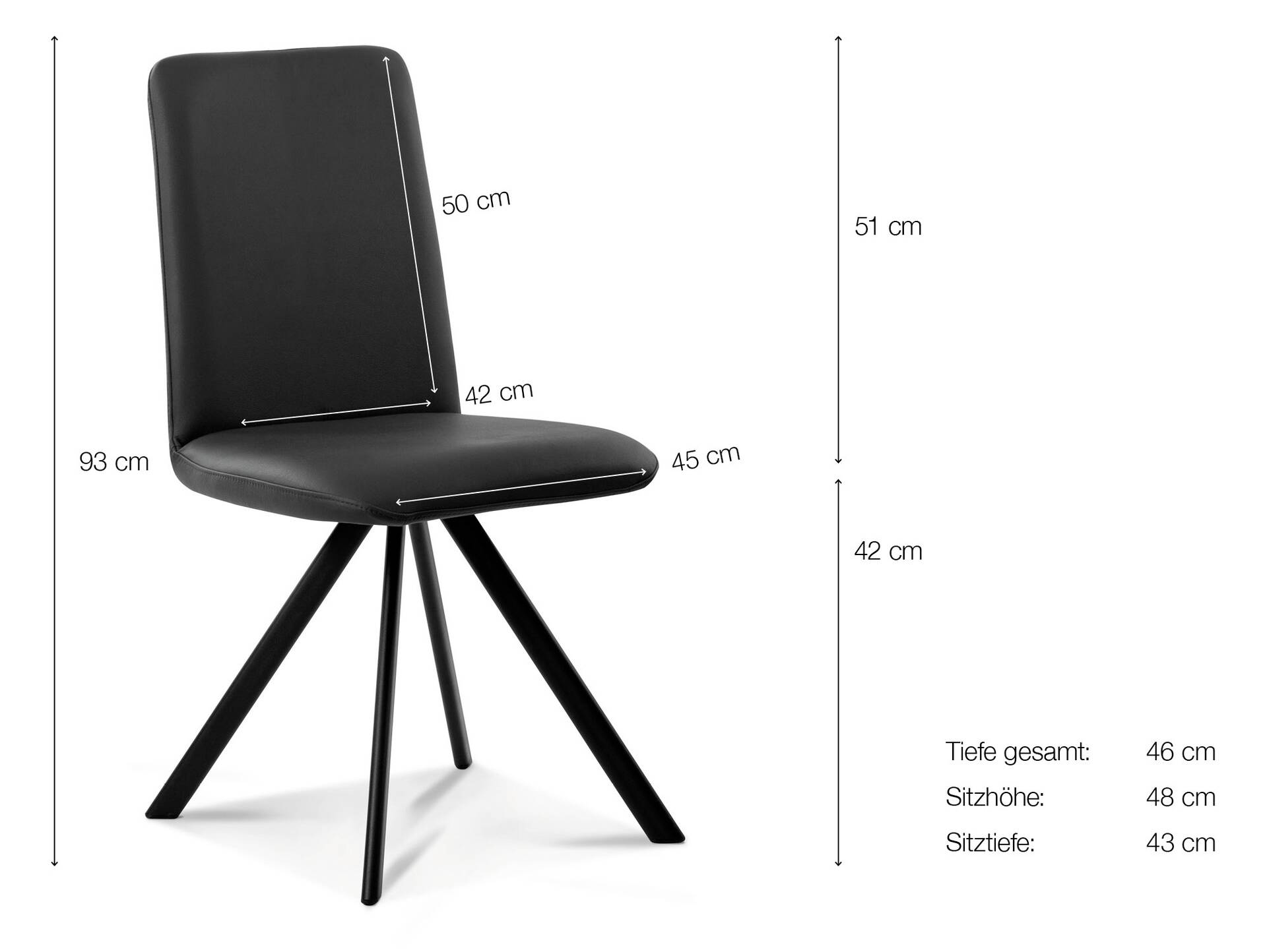 GLORIA 2er SET Polsterstühle, Gestell Eisen schwarz mit Drehfunktion | Echtleder | schwarz