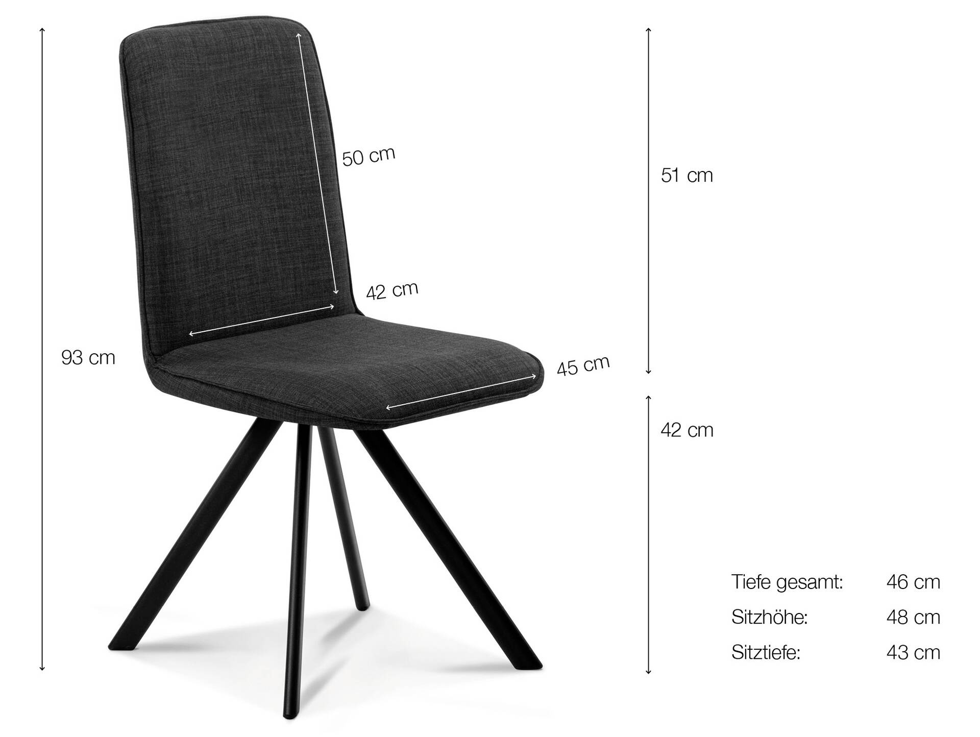 GLORIA 2er SET Polsterstühle, Gestell Eisen schwarz ohne Drehfunktion | Stoff | anthrazit