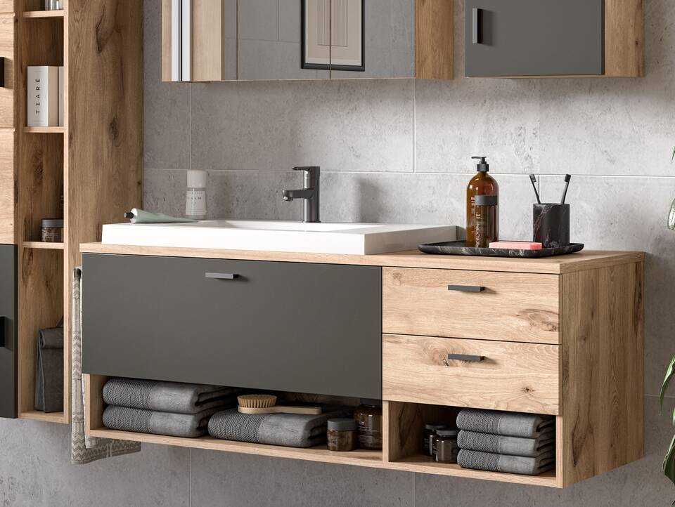 GOLDENBAY Waschtisch inkl. Becken, Material Dekorspanplatte, Nox Oak Nachbildung/Grau matt 