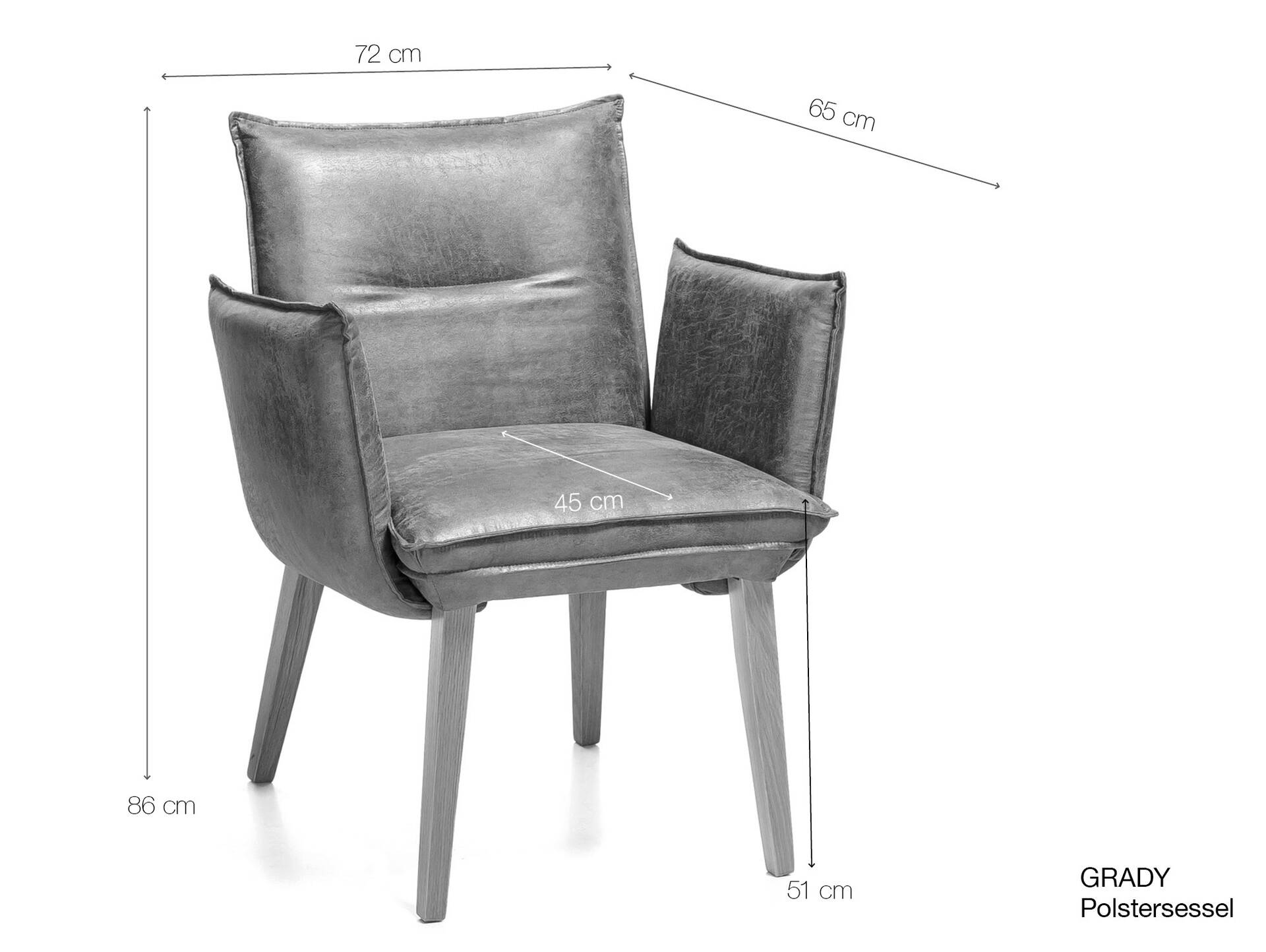 GRADY II Polstersessel, Gestell Massivholz/Stoffbezug Webstoff grau