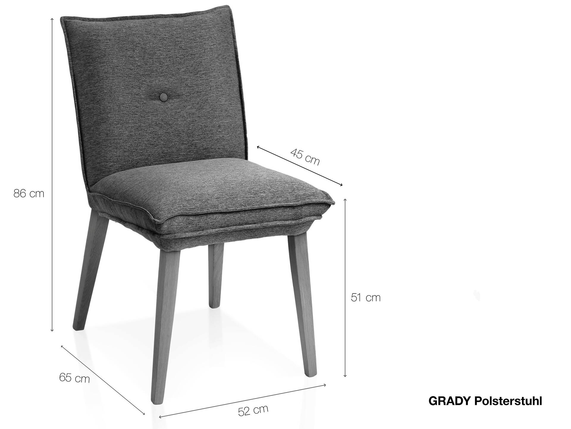 GRADY I Polsterstuhl, Gestell Massivholz/Stoffbezug grau