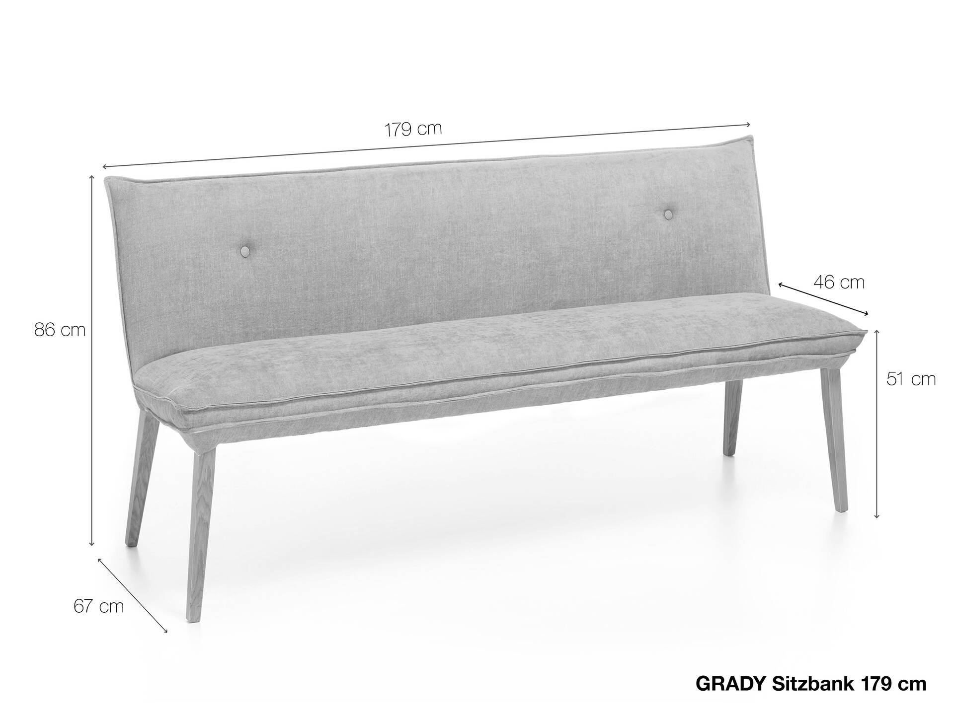 GRADY I Sitzbank/Küchenbank,  Gestell Massivholz/Stoffbezug 179 cm | grau
