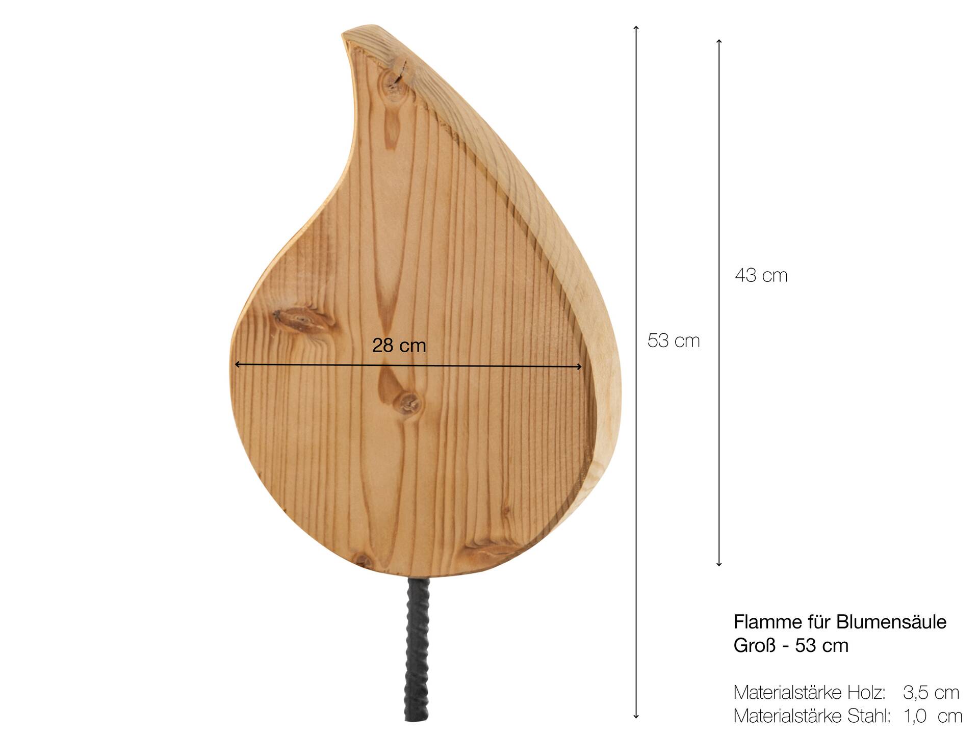 Flamme für Blumensäule, Material Massivholz Fichte Groß - 53 cm