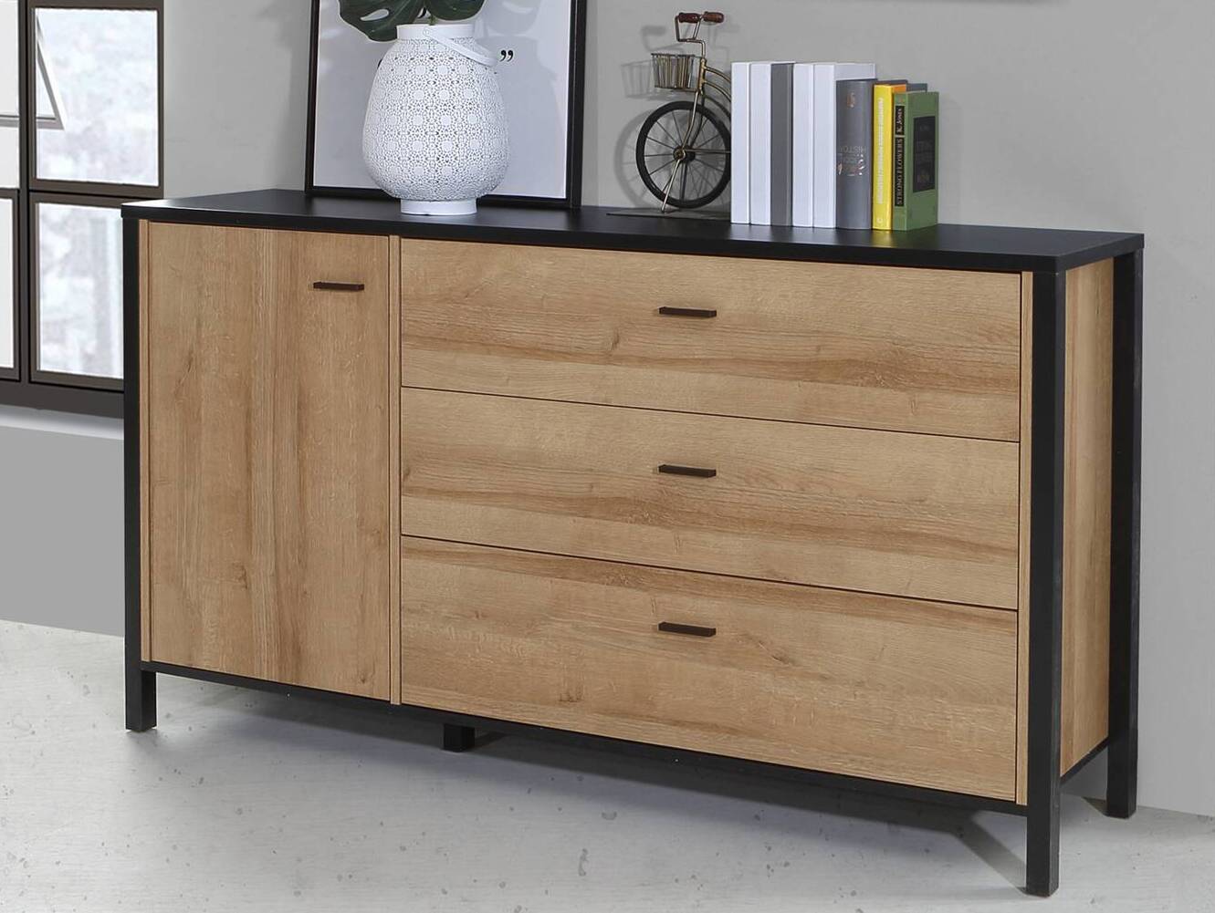 HAVANO Sideboard L, Material Dekorspanplatte, Riviera Eichefarbig/schwarz 