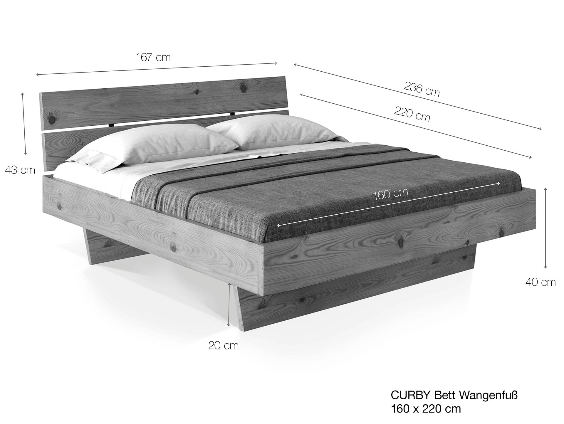 CURBY Wangenbett ohne Kopfteil, Material Massivholz 160 x 220 cm | vintage