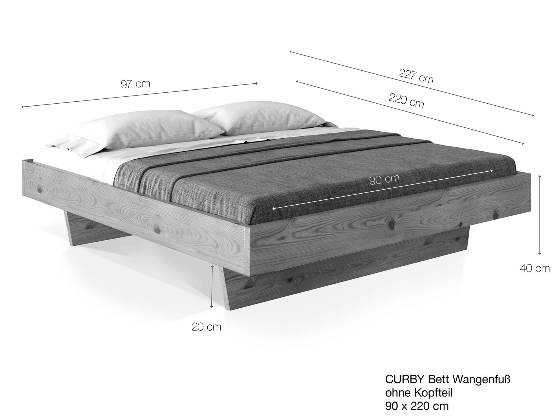 CURBY Wangenbett ohne Kopfteil, Material Massivholz 90 x 220 cm | natur