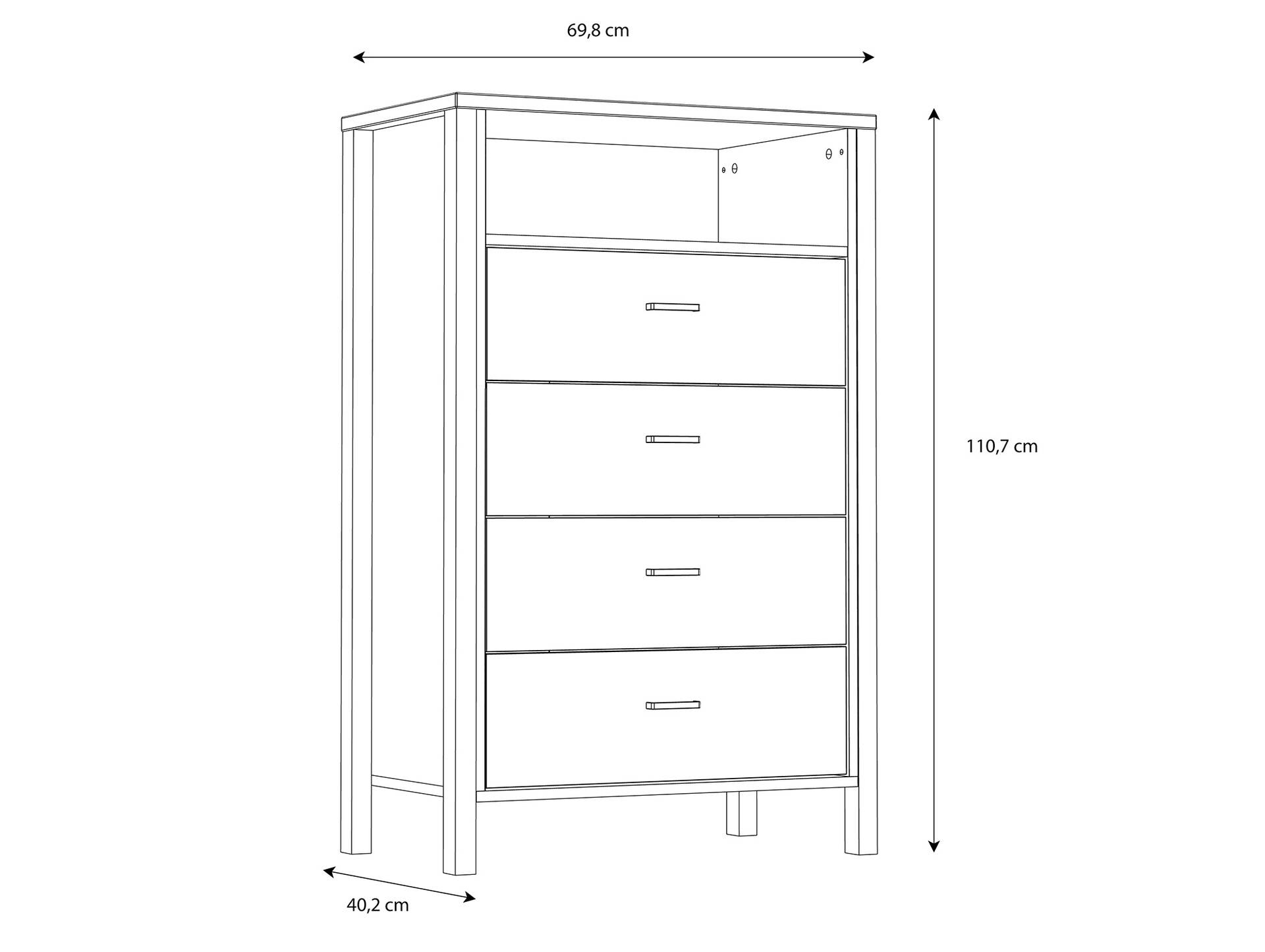 HAVANO Kommode mit 4 Schubkästen, Material Dekorspanplatte, Riviera Eichefarbig/ schwarz 