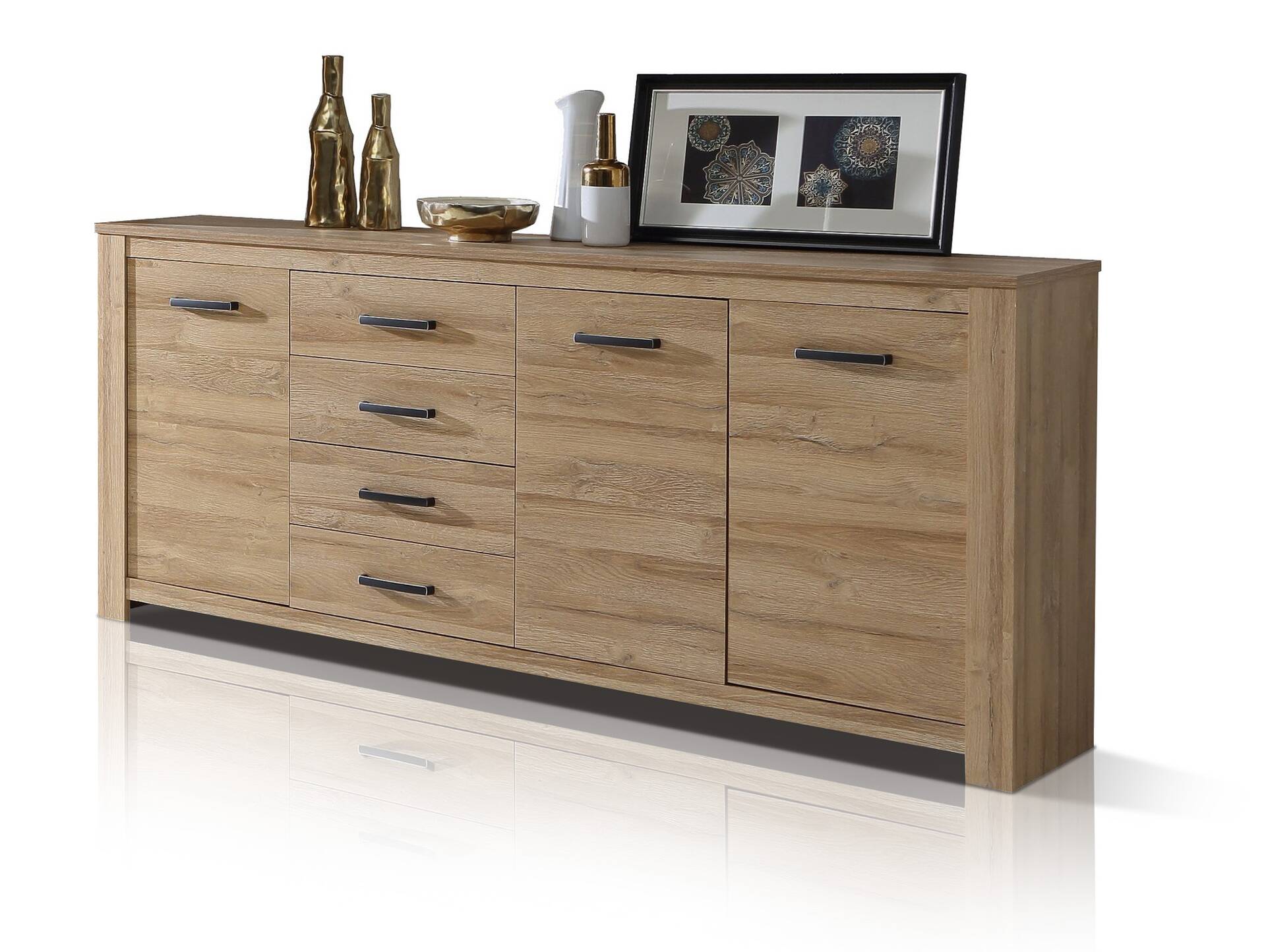 HUDSON Sideboard 3 Türen+4 Schubkasten, Material Dekorspanplatte, alteichefarbig 