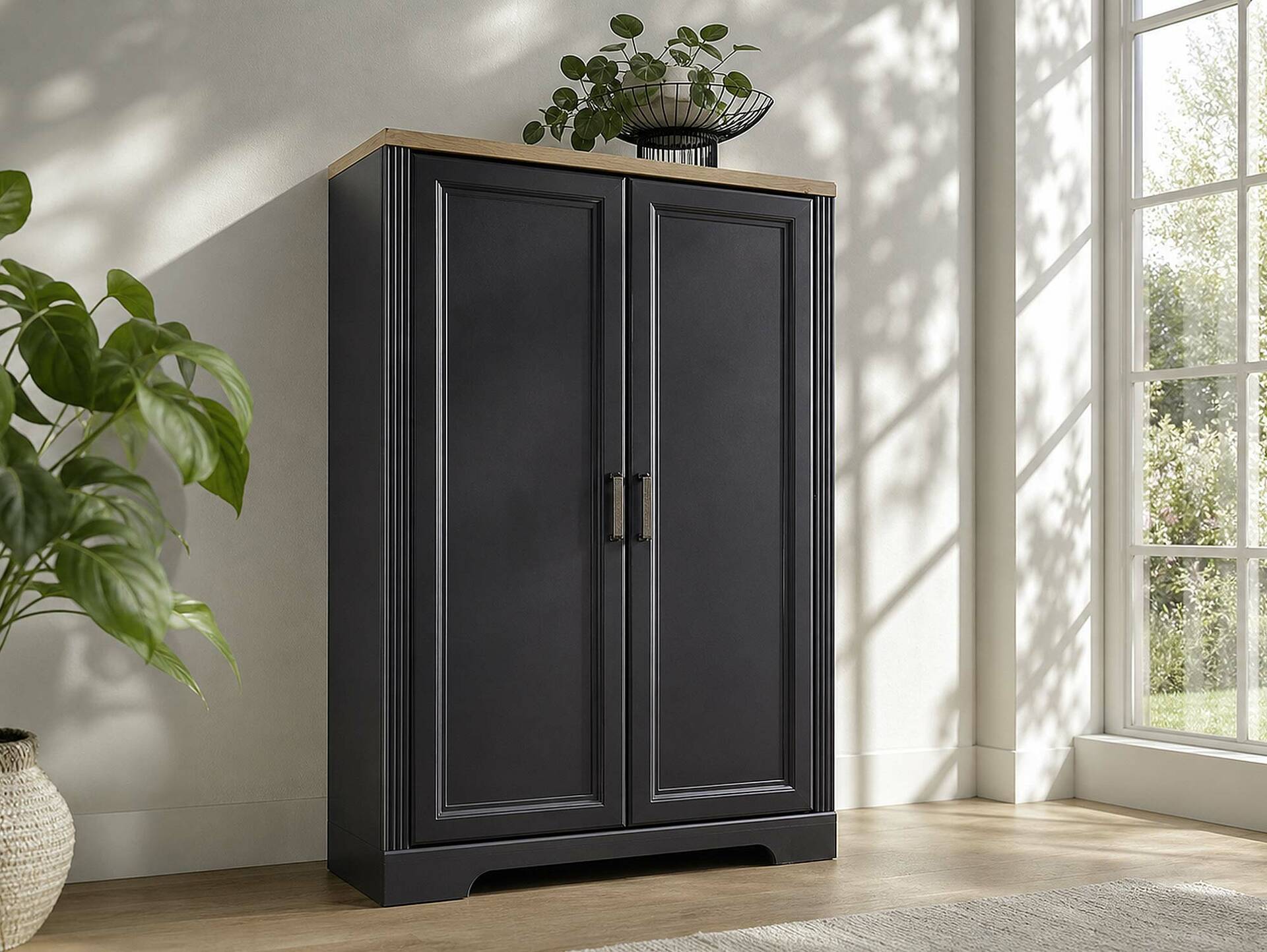 JADY Bürokommode mit 2 Türen, Material MDF/Dekorspanplatte graphitfarbig/eichefarbig