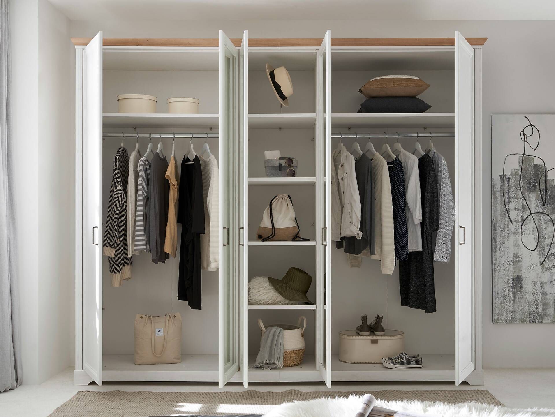 JENNA Kleiderschrank 5trg, Material Spanplatte, Piniefarbig/Artisan Eiche Nachbildung 