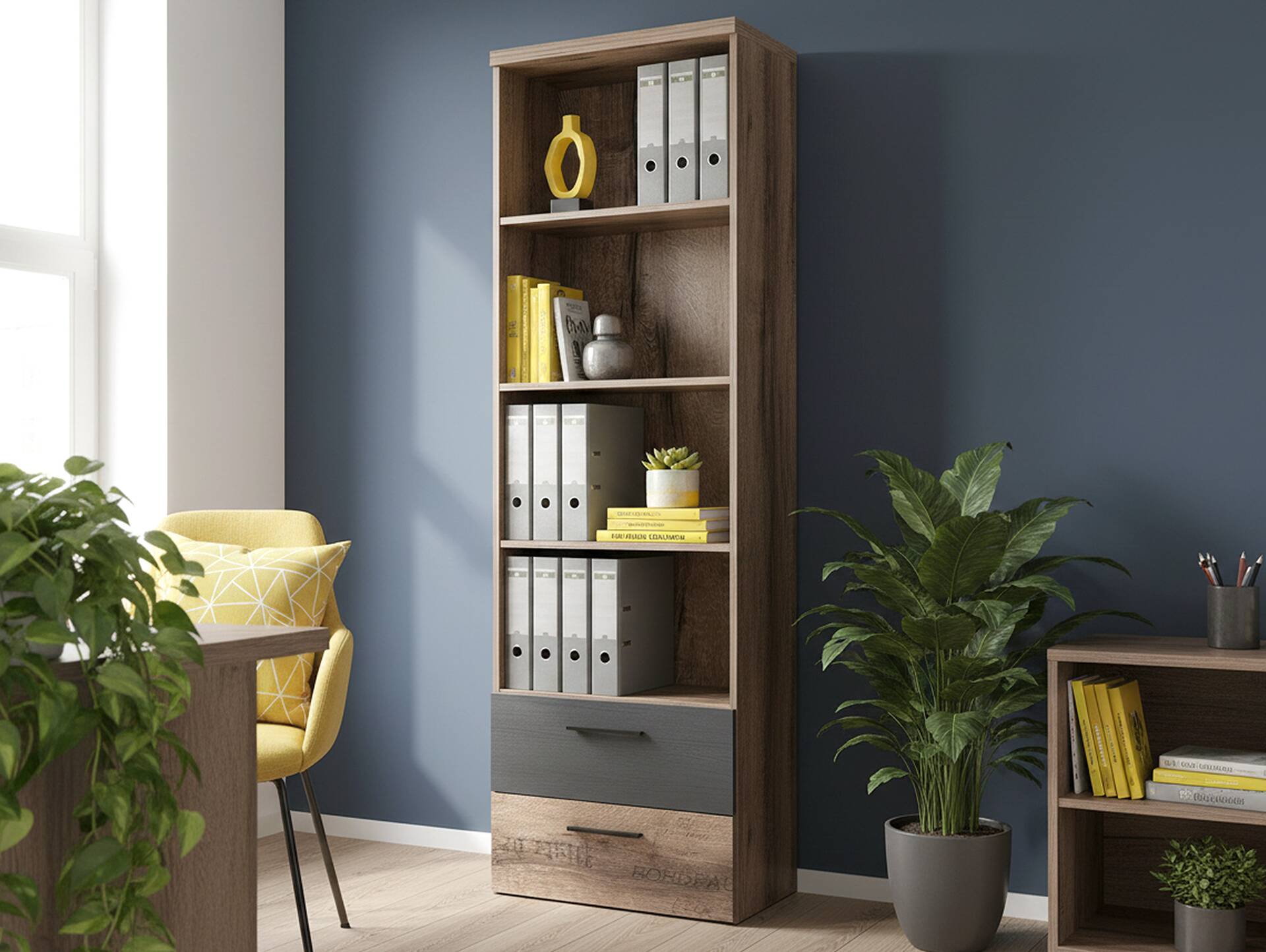 JESOLO Regal mit 2 Schubkästen, Material Dekorspanplatte, schlammeichefarbig 